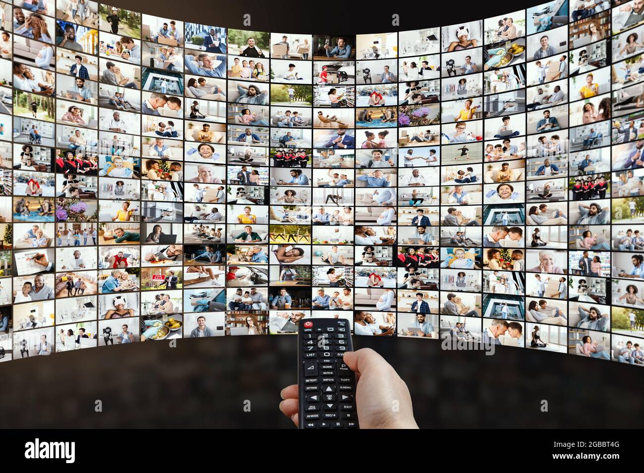 Streaming And Vod Concept. Digital wall with different channels Stock