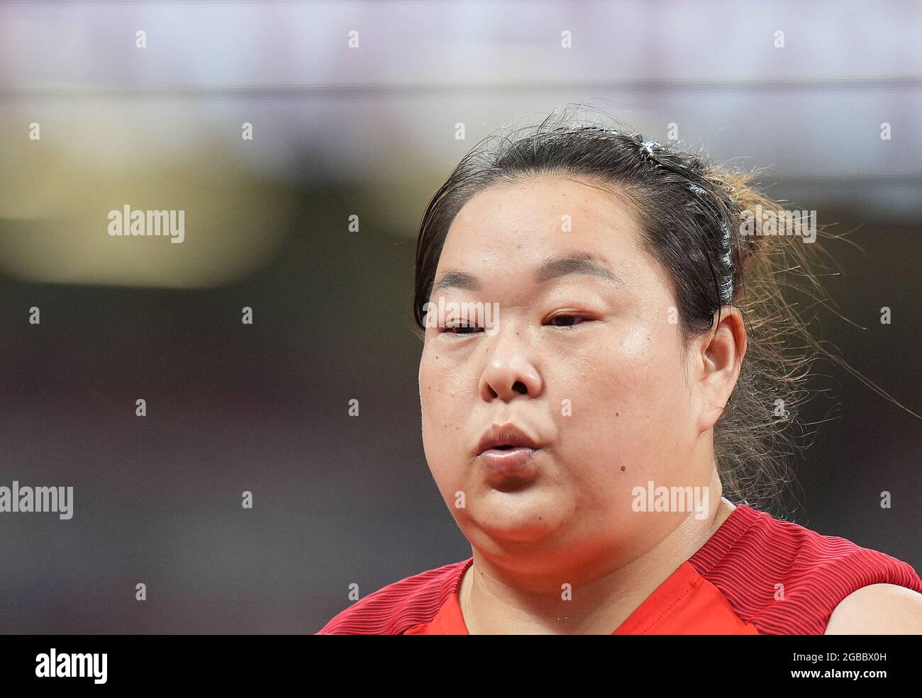 (210803) TOKYO, Aug. 3, 2021 (Xinhua) Wang Zheng of China reacts during the Women's Hammer