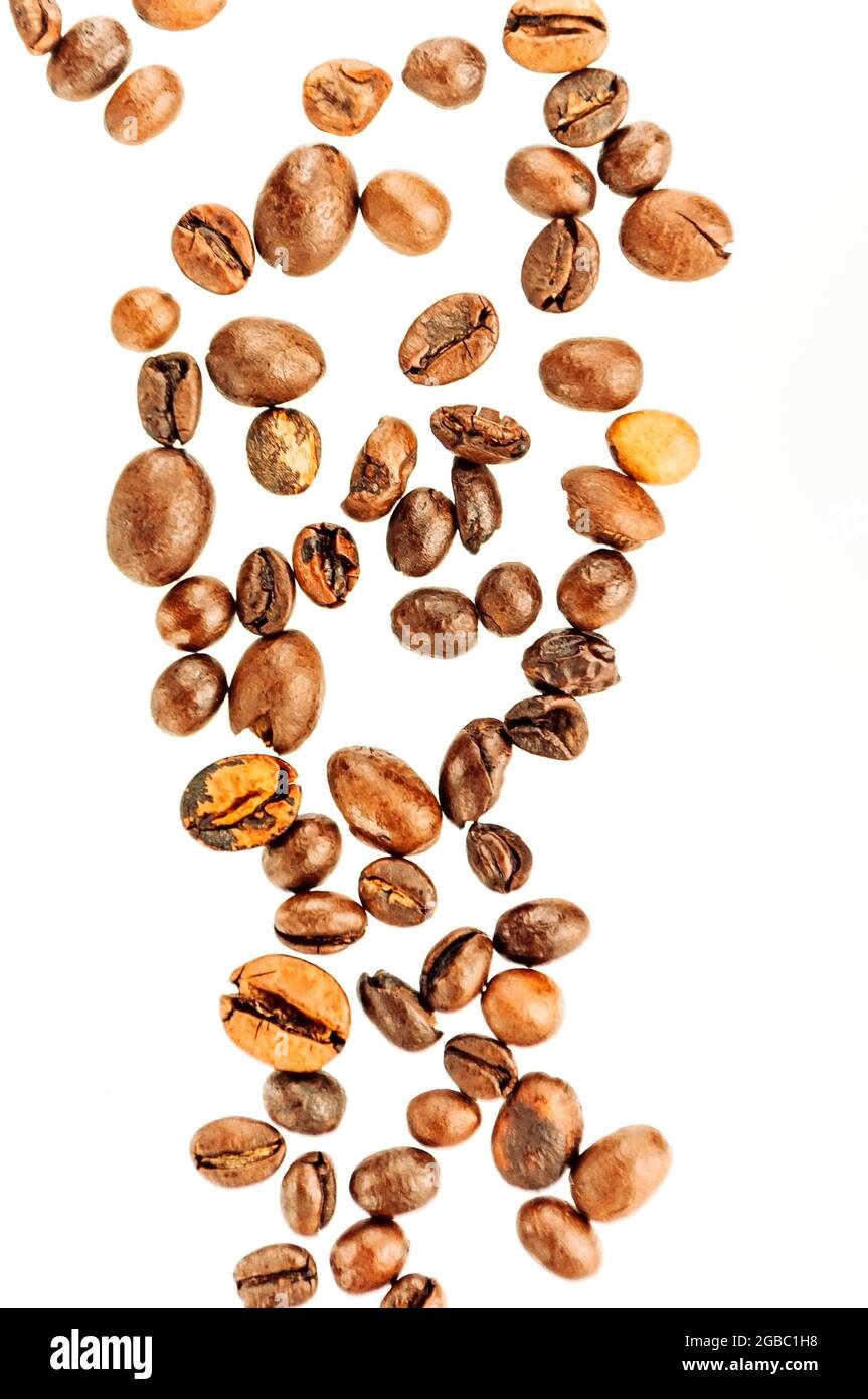 Falling coffee beans isolated on white background, clipping path, full ...