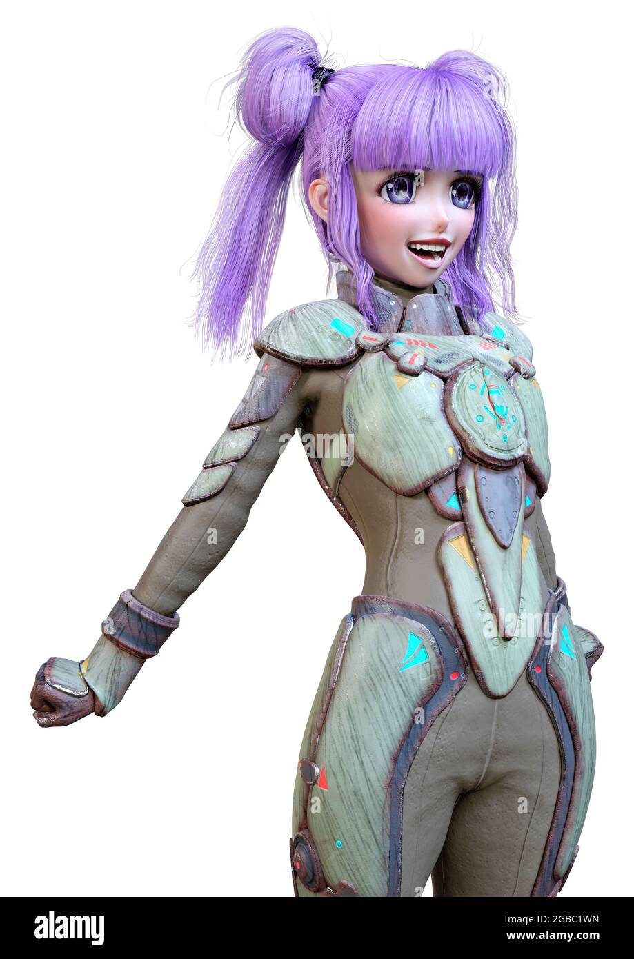 3D rendering of an anime teenager girl with purple hair in an astronaut  suit isolated on white background Stock Photo - Alamy