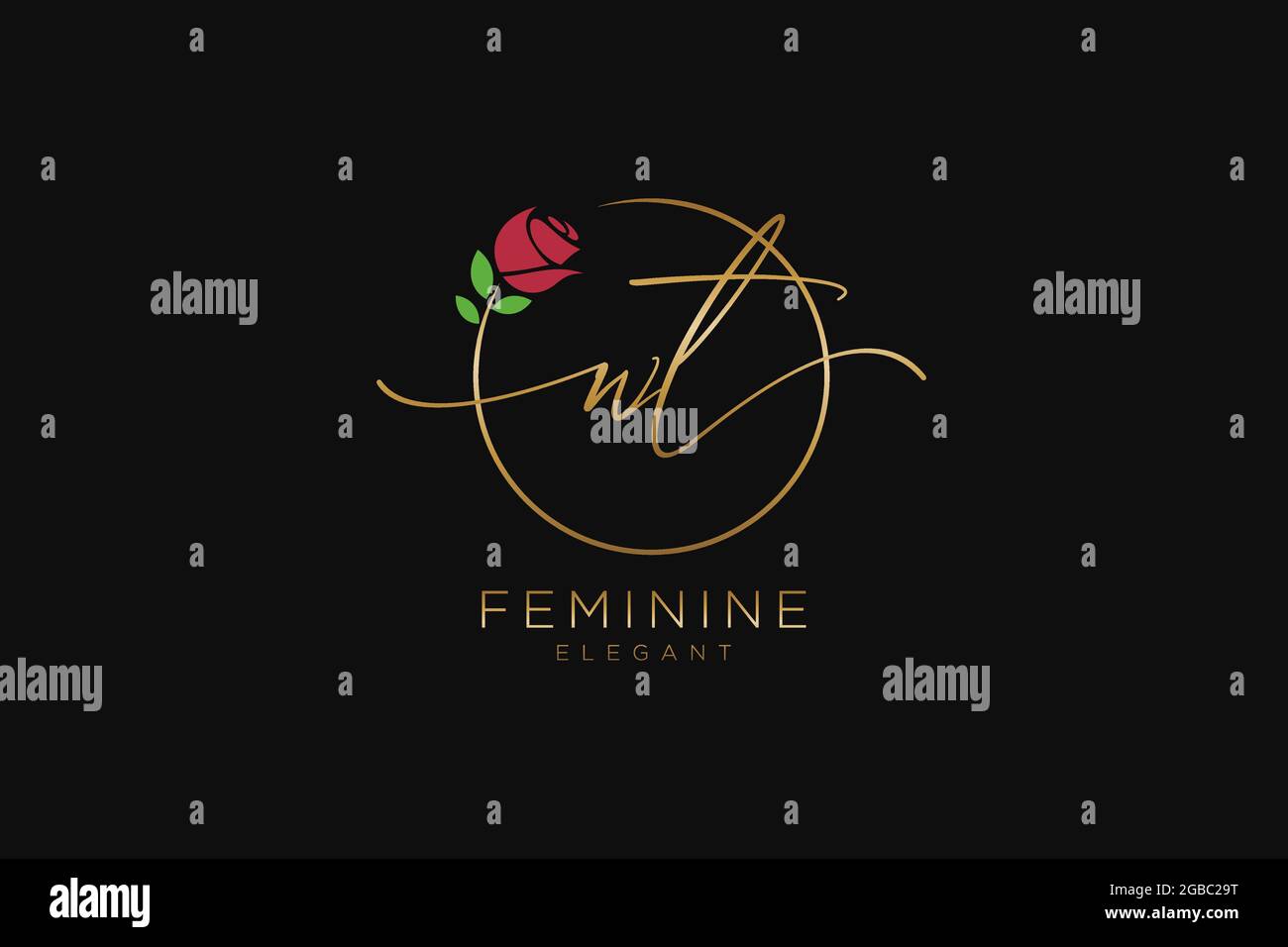 WT Feminine logo beauty monogram and elegant logo design, handwriting logo of initial signature, wedding, fashion, floral and botanical with creative Stock Vector