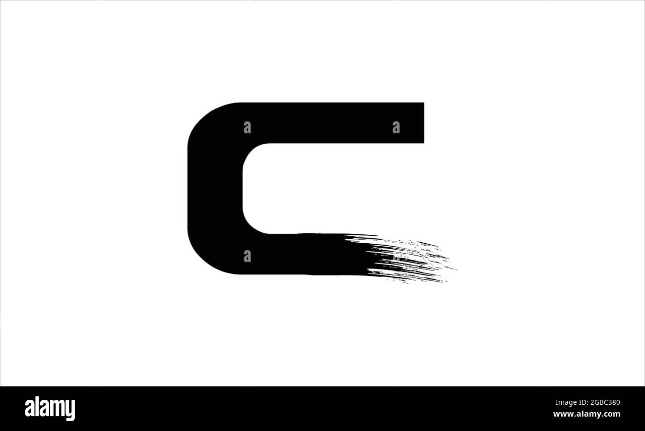 Initial Letter C  Zen  Brush Stroke letter icon logo design illustration or black paint letter logos Stock Vector