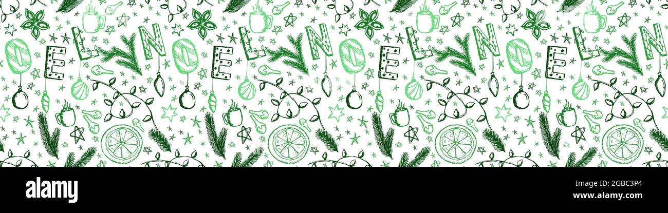 Doodle Green Christmas Vector Seamless Pattern Stock Vector