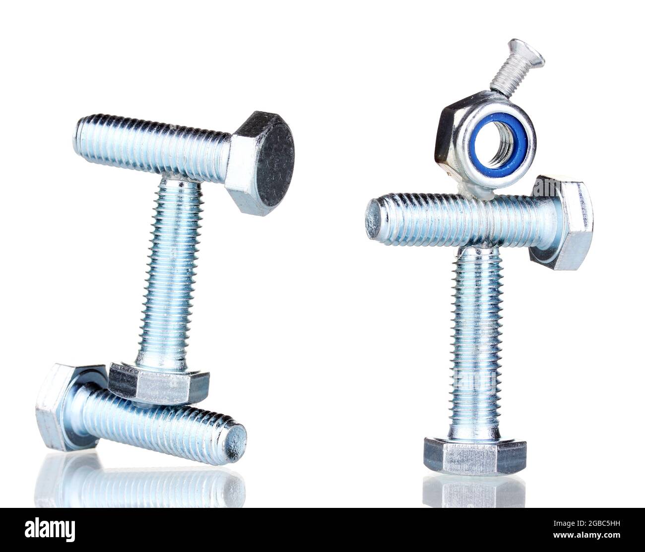 Stacks of balanced screws isolated on white Stock Photo Alamy