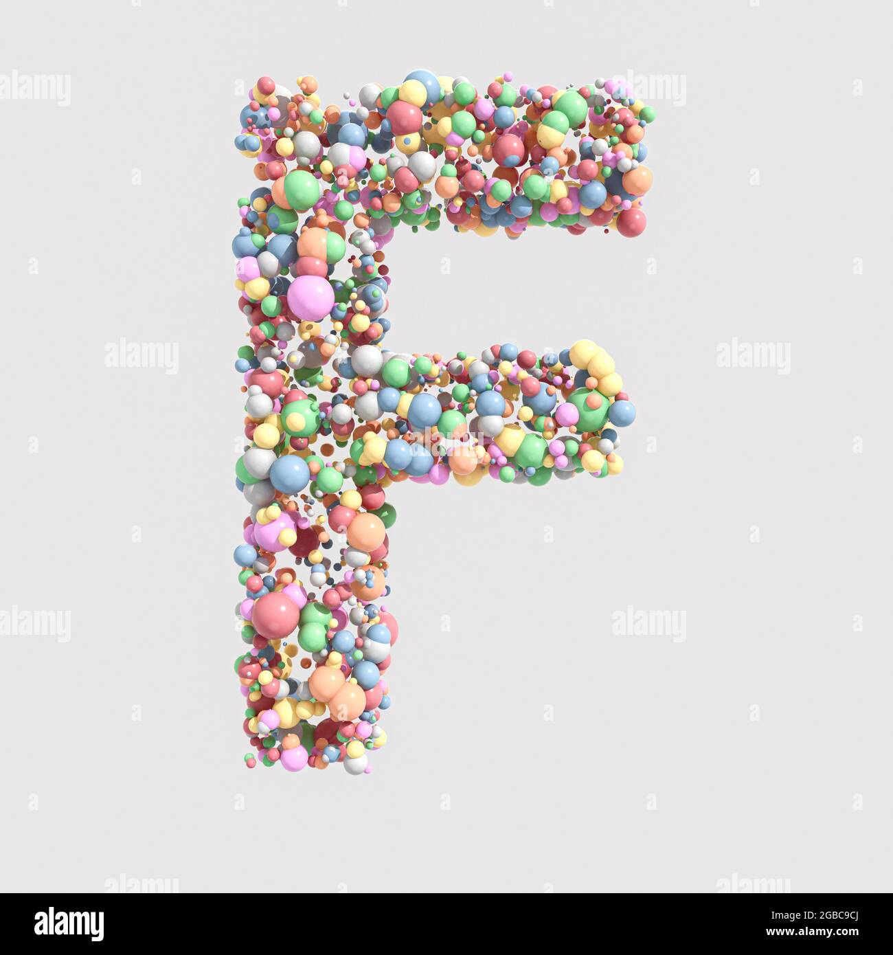 A concept letter F made up of a collection of round pastel colorful sweets on an isolated background - 3D render Stock Photo