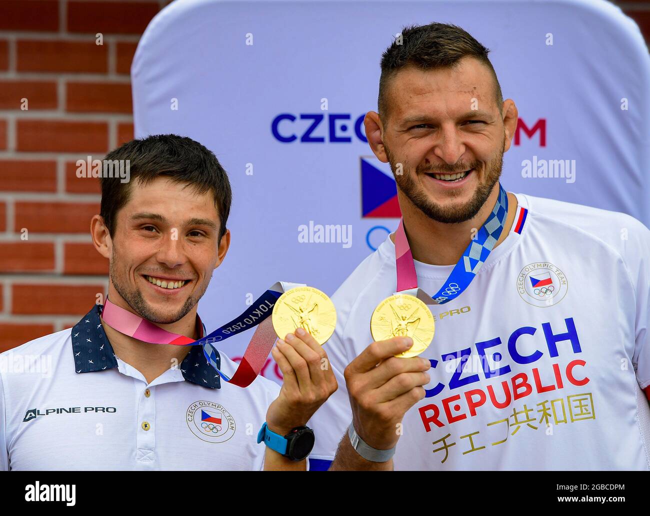 Czech slalom canoeist and Olympic gold medalist Jiri Prskavec, left ...