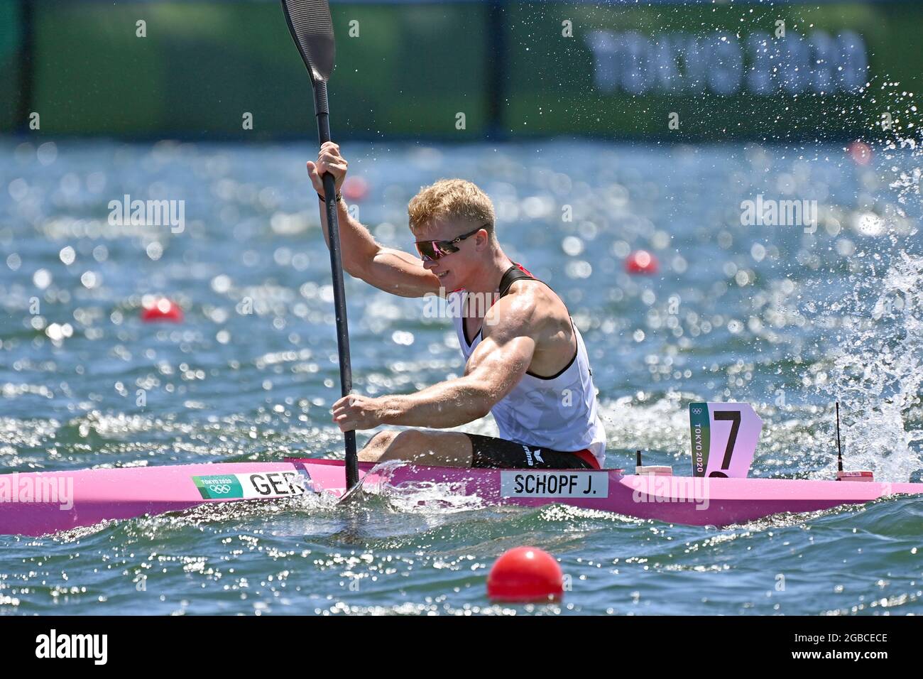 Tokyo, Japan. 3rd Aug 2021. Jacob SCHOPF (GER) in the finish in 4th place.  Canoe Sprint, Canoe Sprint, Kajak Eine K1 der Maenner, Men`s Kayak Single  1000m on August 3rd, 2021, Sea