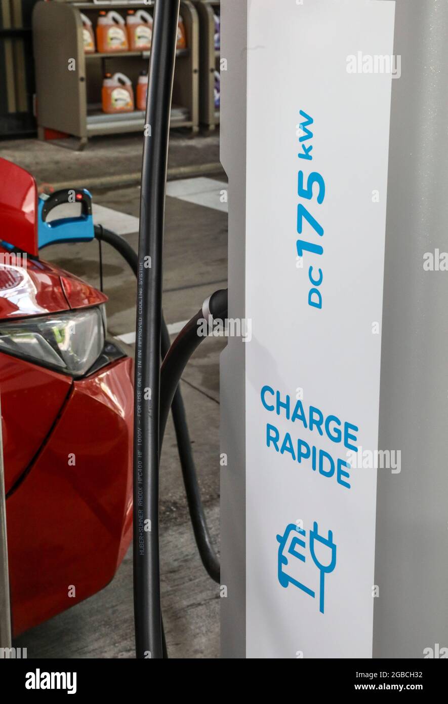 ELECTRIC CHARGING STATION TOTAL ENERGIES, LA DEFENSE, FRANCE Stock