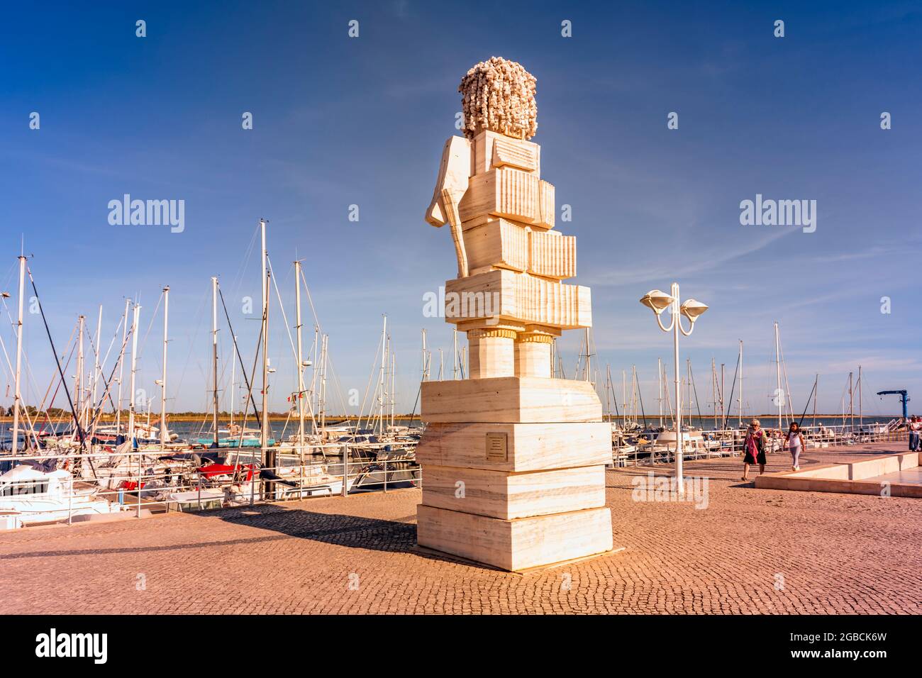 Statue / monument sculpture of Sebastiao Jose de Carvalho e Melo, 1st Marquis of Pombal surrounded by traditional Portuguese cobbles or calcada situate Stock Photo