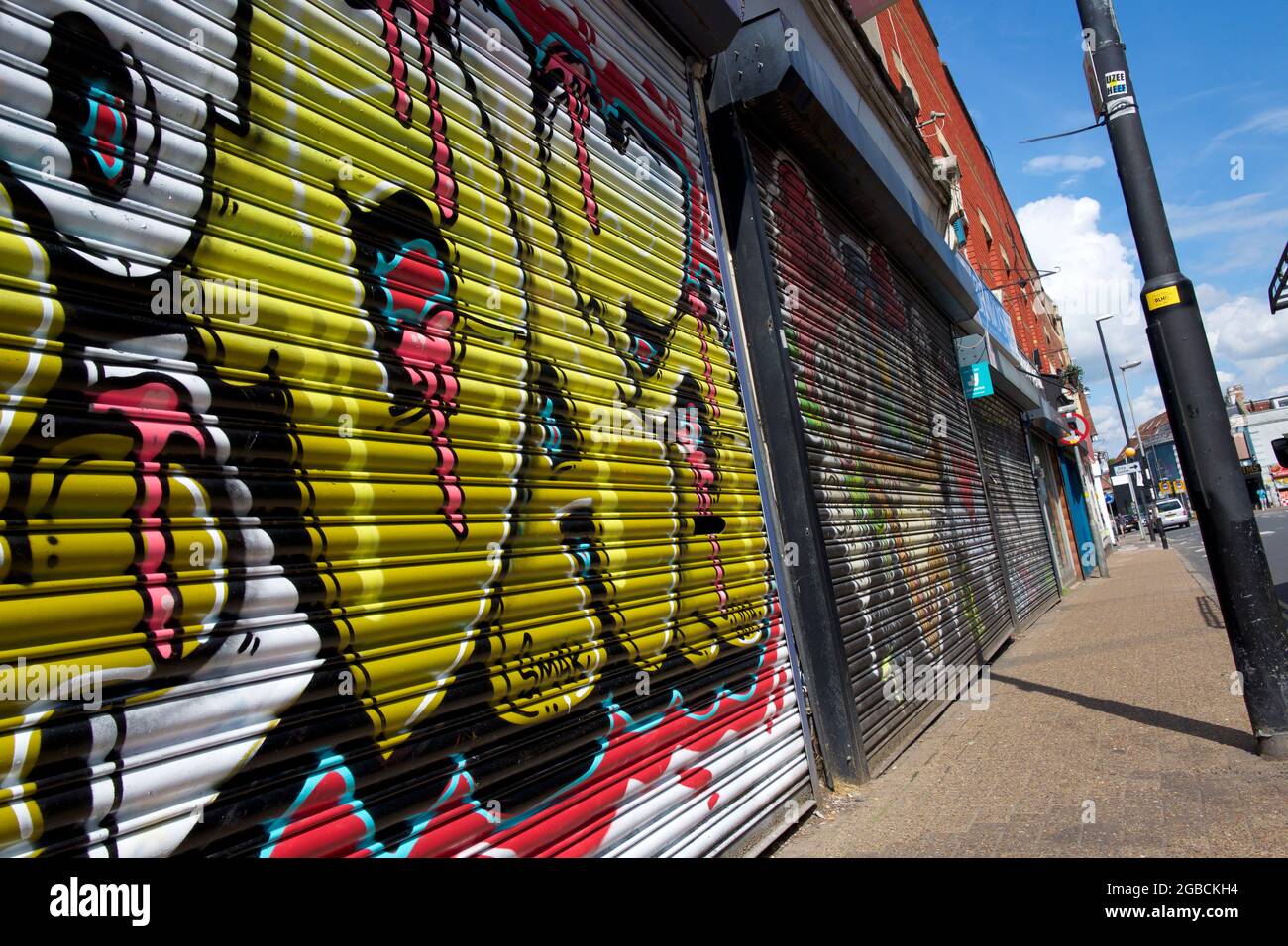 Shuttered shops on a high street, UK Stock Photo