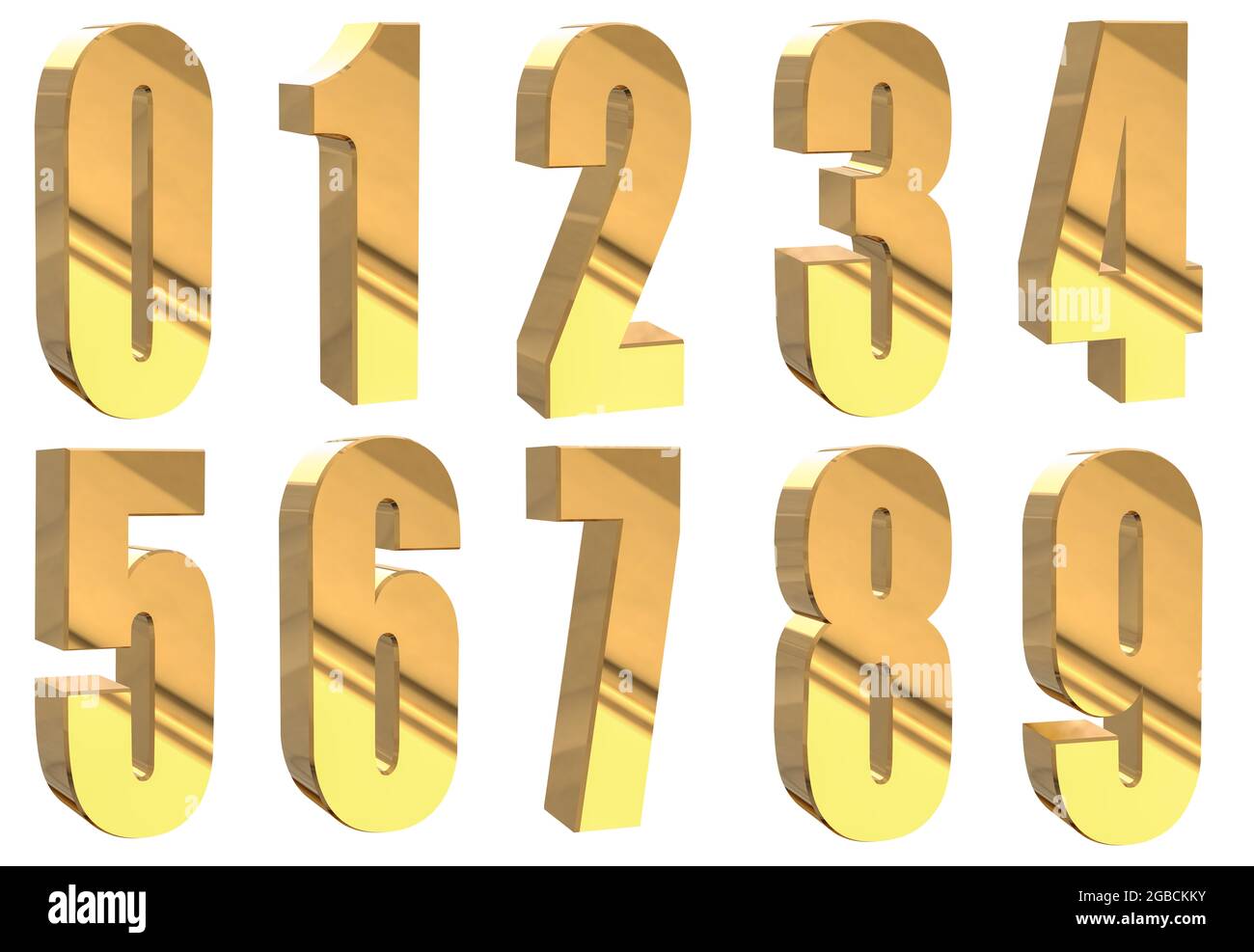 Large size set of high resolution gold metalic 3D numbers Stock Photo