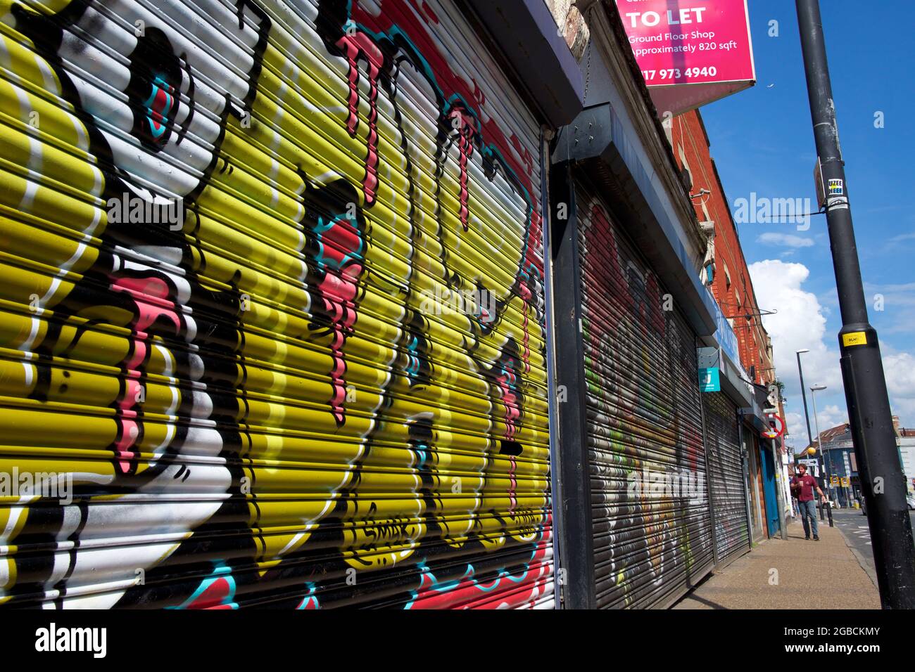 Shuttered shops on a high street, UK Stock Photo