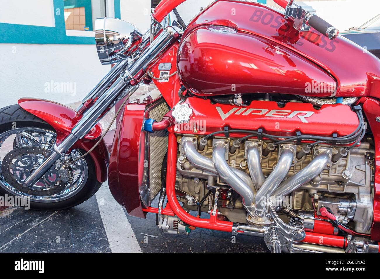 Daytona Beach Florida,A1A Bike Week motorcycle Boss Hoss Dodge Viper V 10 engine red, Stock Photo