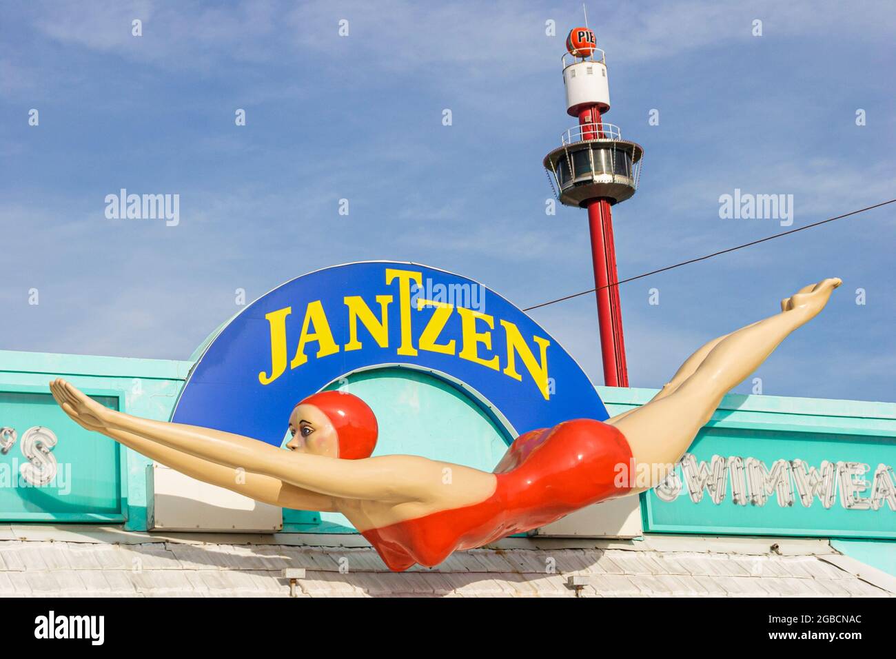 Jantzen swim suit sign woman female mannequin diving logo hires stock