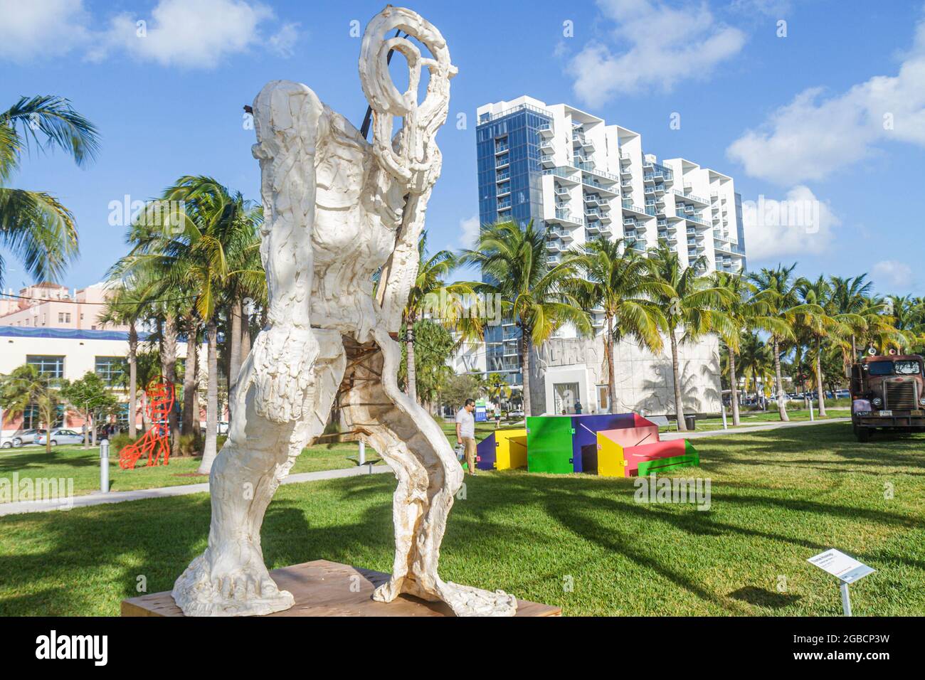Miami Beach Florida,Art Basel Art Public Collins Park,Thomas Houseago artist sculptor artwork Standing Figure sculpture, Stock Photo