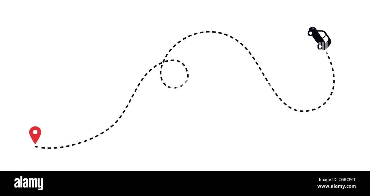 Car route concept with automobile path and map pointers. Isolated