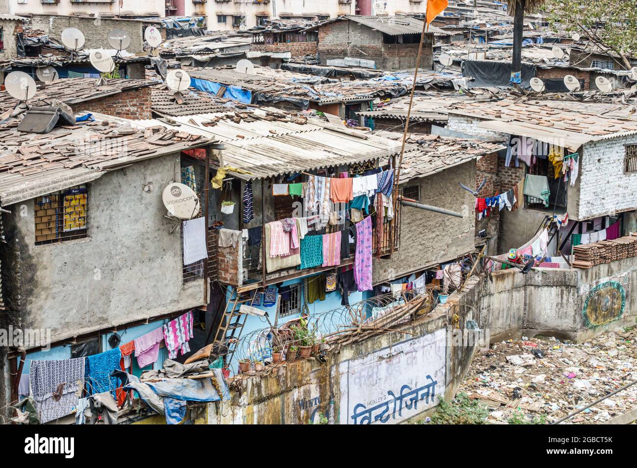 Mumbai India,Dharavi,Kumbhar Wada slum shanties poverty low income poor residences homes, Stock Photo