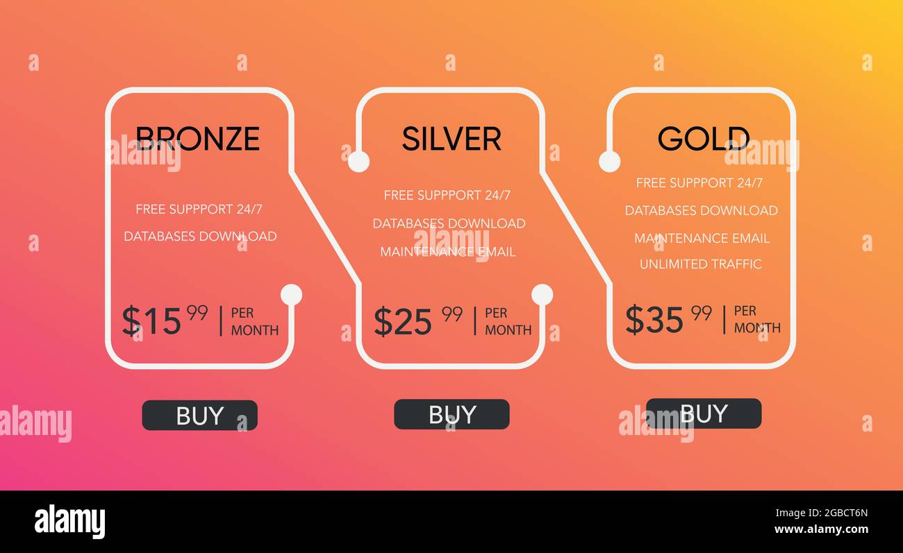 Pricing table design template for web and applications. Stock Vector