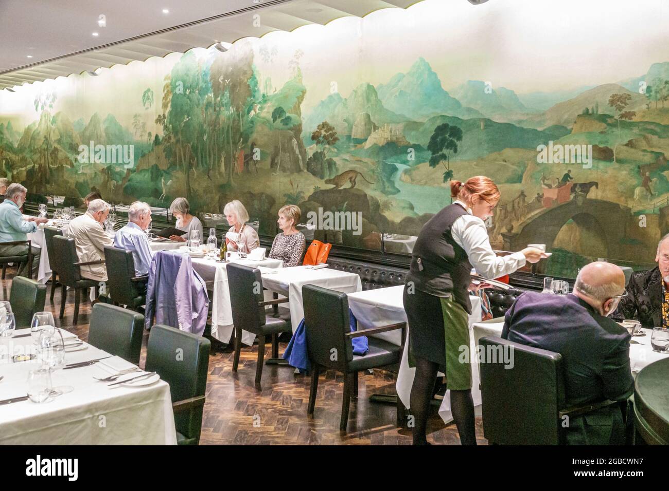 London England,UK,Westminster Millbank TateBritain art museum inside interior,Rex Whistler Restaurant wall mural controversial controversy racist raci Stock Photo