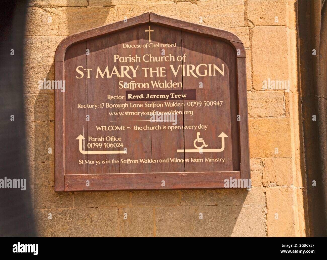 SAFERON WALDEN St Mary the Virgin Church Board Stock Photo