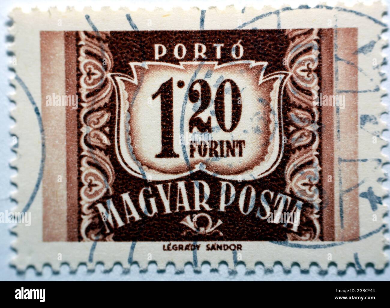 A postage stamp commemorating the communist postal ministers conference in Hungary, Postage due series circa 1965, Magyar posta value 1.20 Forint 1.20 Stock Photo