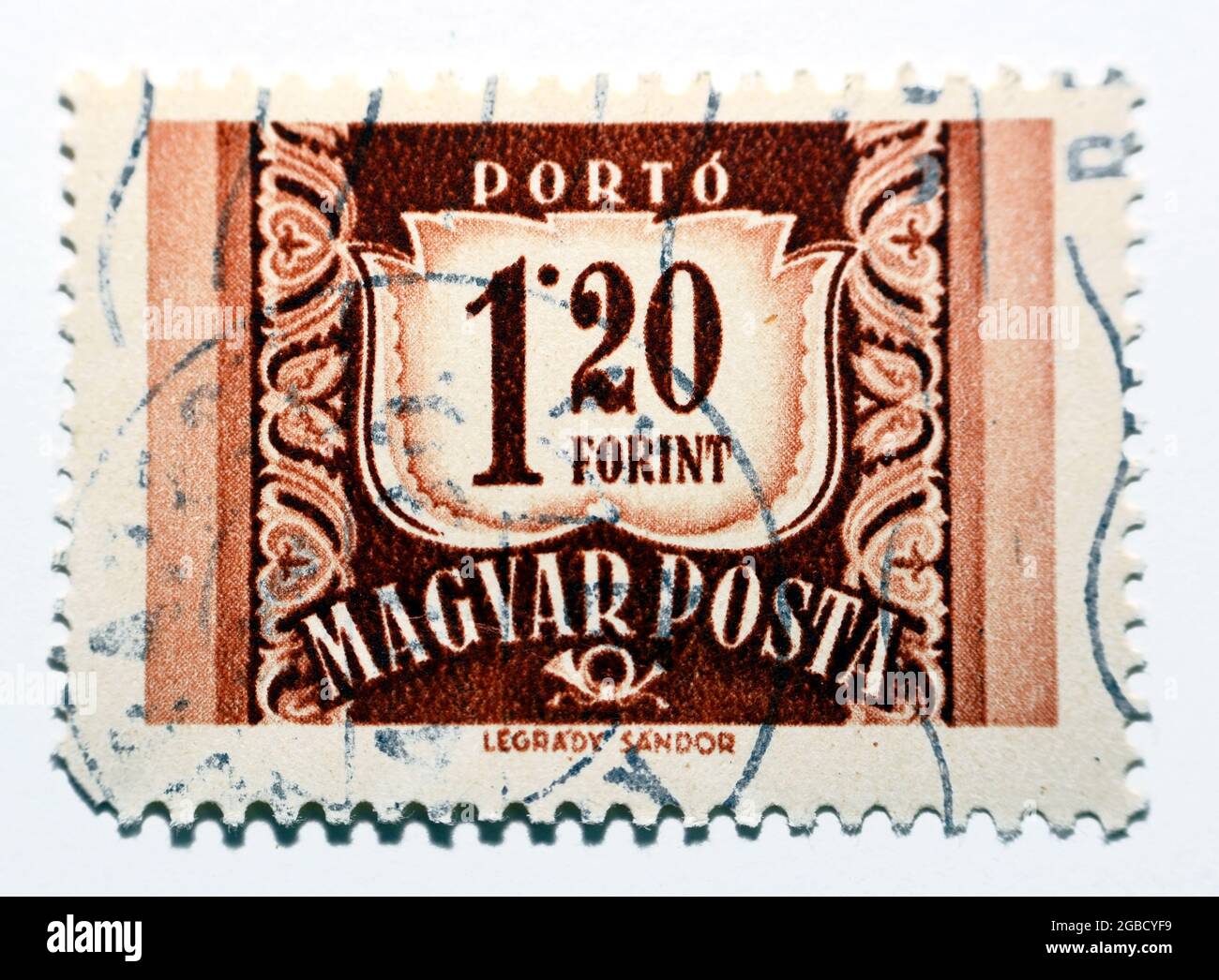 A postage stamp commemorating the communist postal ministers conference in Hungary, Postage due series circa 1965, Magyar posta value 1.20 Forint 1.20 Stock Photo