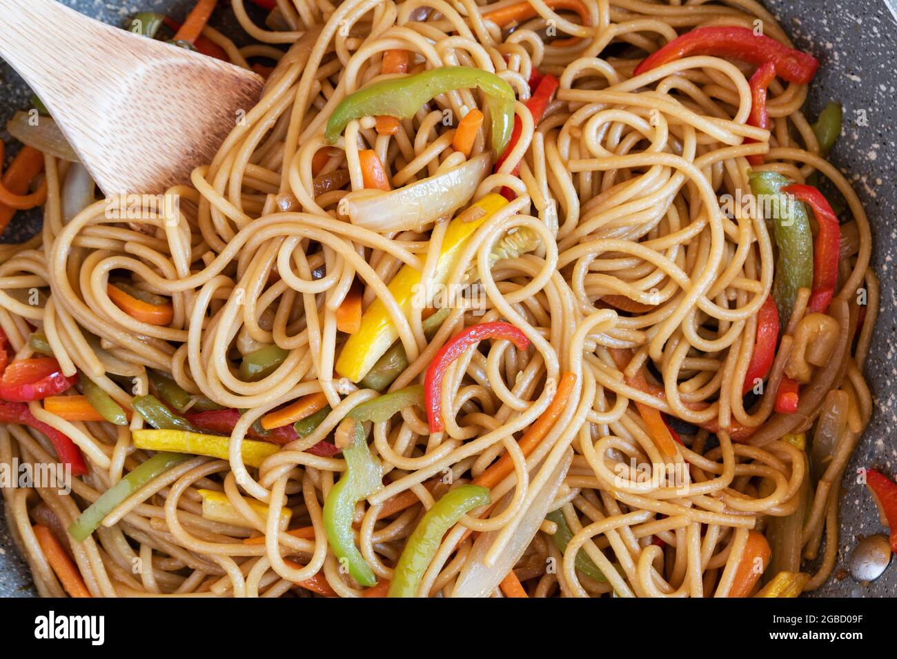Spaghetti and vegetables wok with soy sauce Stock Photo Alamy
