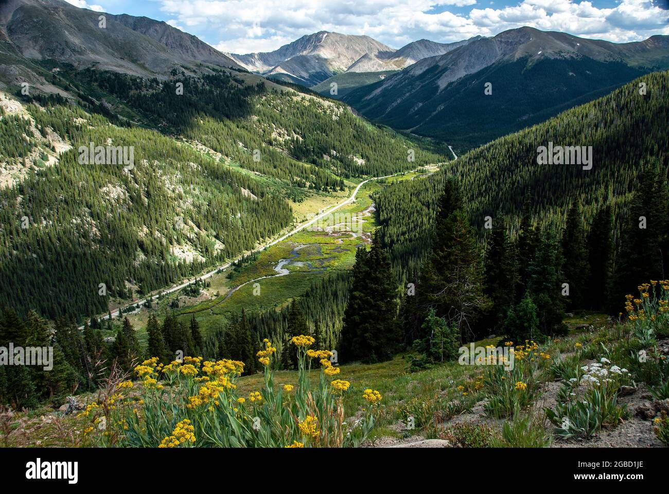 Route 82 winding through mountains east of Aspen, Colorado Stock Photo