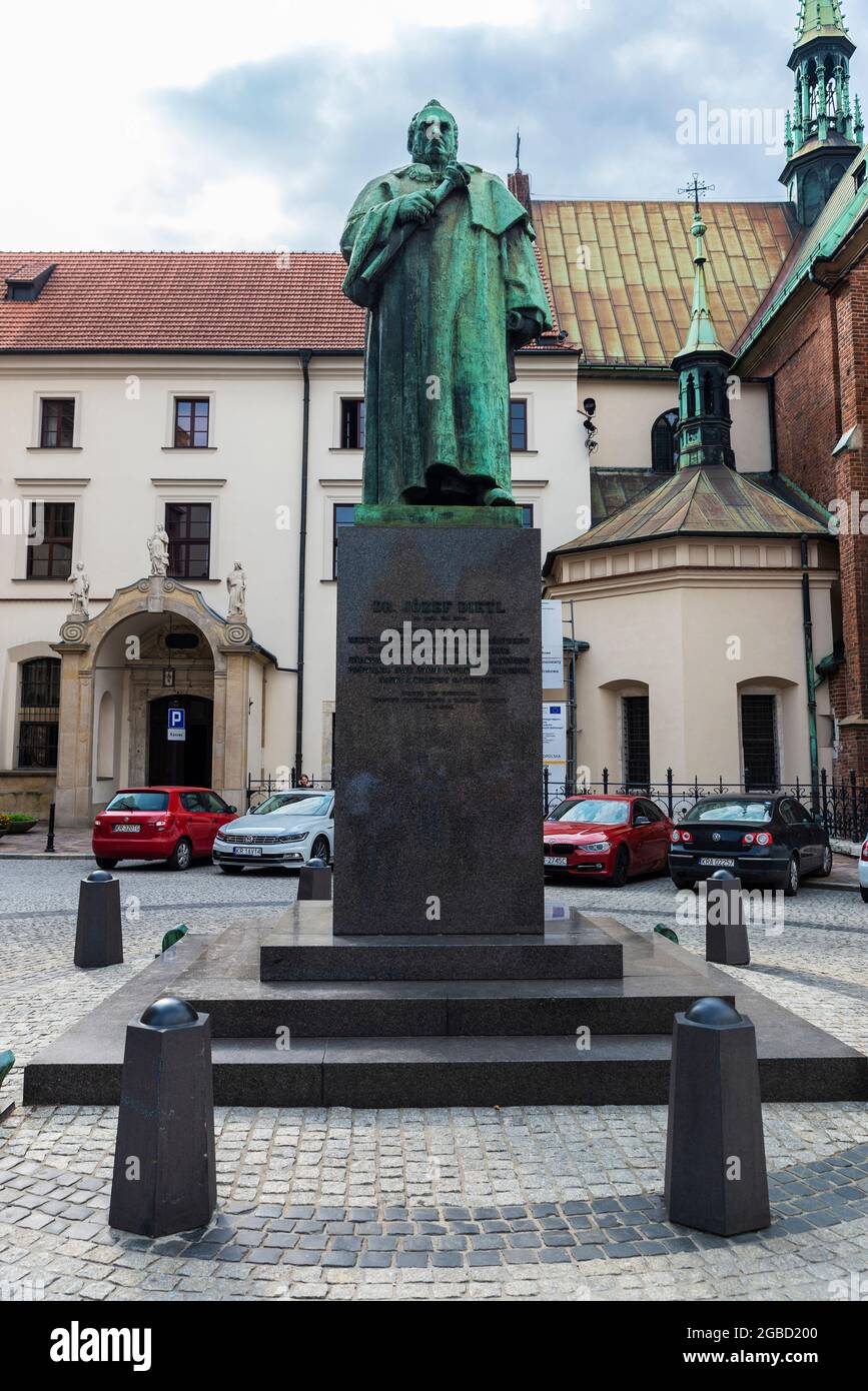 Krakow, Poland - August 28, 2018: Statue of Jozef Dietl by Xawery Dunikowski in the old town of Krakow, Poland Stock Photo