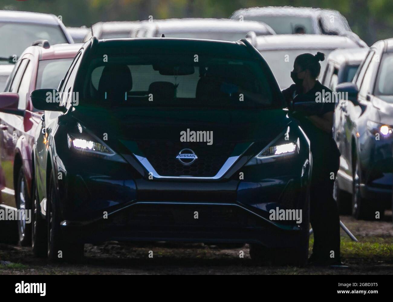 Cars line up at Amelia Earhart Park's COVID-19 testing site in Hialeah, Florida on Friday, July 30, 2021. (Photo by Matias J. Ocner/Miami Herald/TNS/Sipa USA) Stock Photo