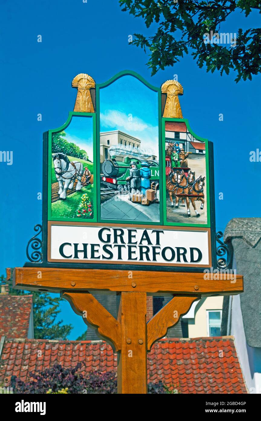 GREAT CHESSTERFORD Essex Village Sign Stock Photo