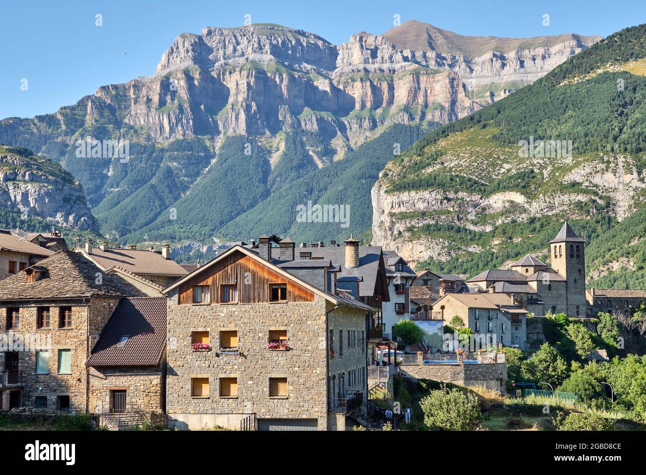 The beautiful old village of Torla in the Ordesa national park in the spanisch Pyrenees Stock Photo