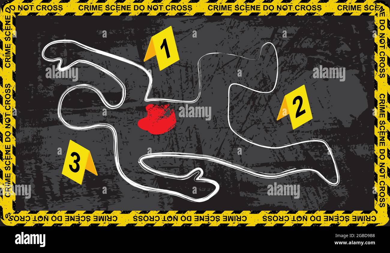 Dead body with blood. Chalk outlined murder victim illustration with