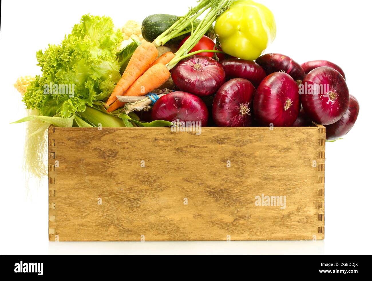 Fresh vegetables in wooden box isolated on white Stock Photo - Alamy