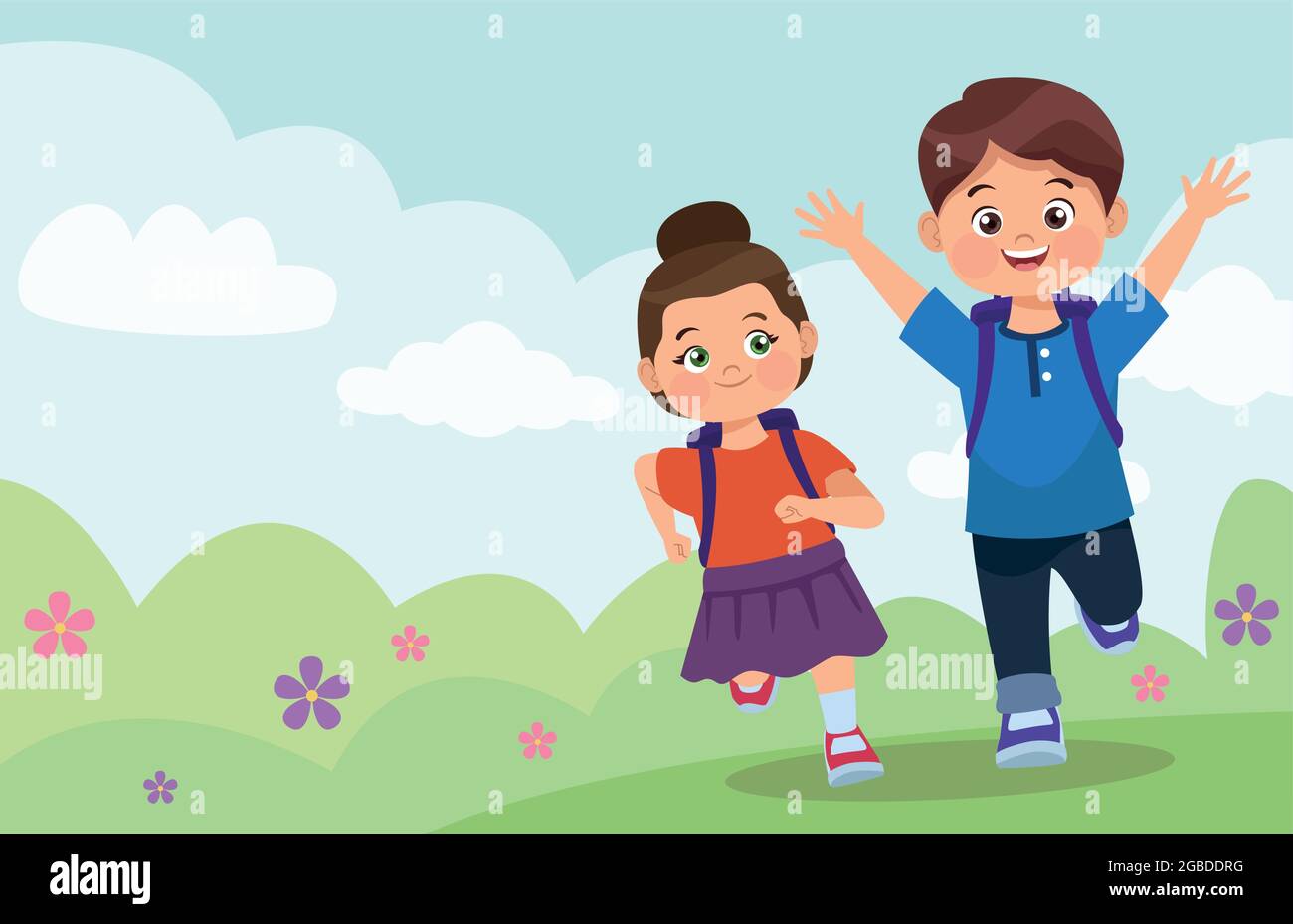little kids couple running Stock Vector Image & Art - Alamy