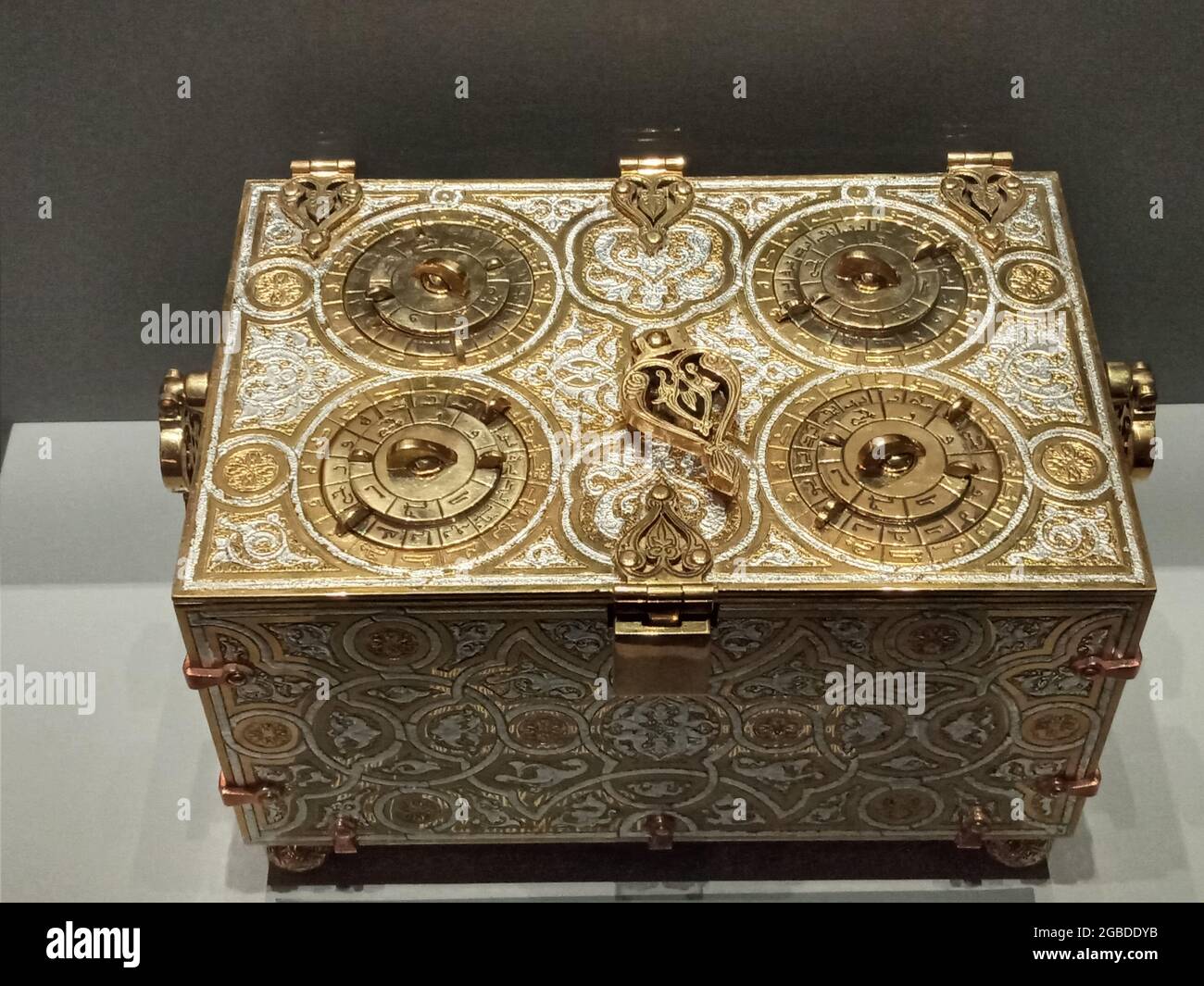 The combination lock mechanism of Al-Jazari in the History of Science in Islam in 100 Objects Exhibition held at the Presidential Complex Exhibition Stock Photo