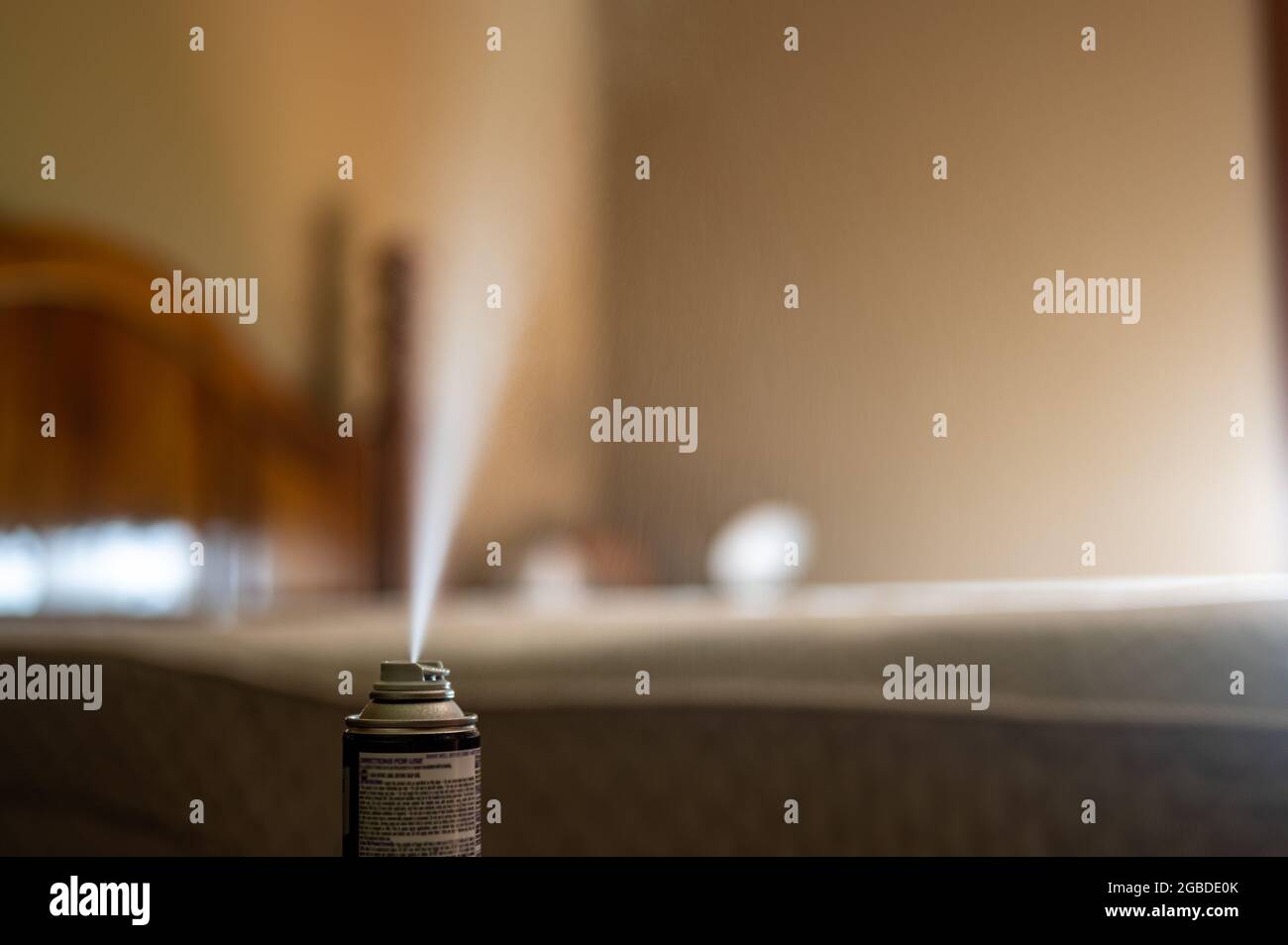 Selective focus on insect insecticide aerosol can fogger used to kill