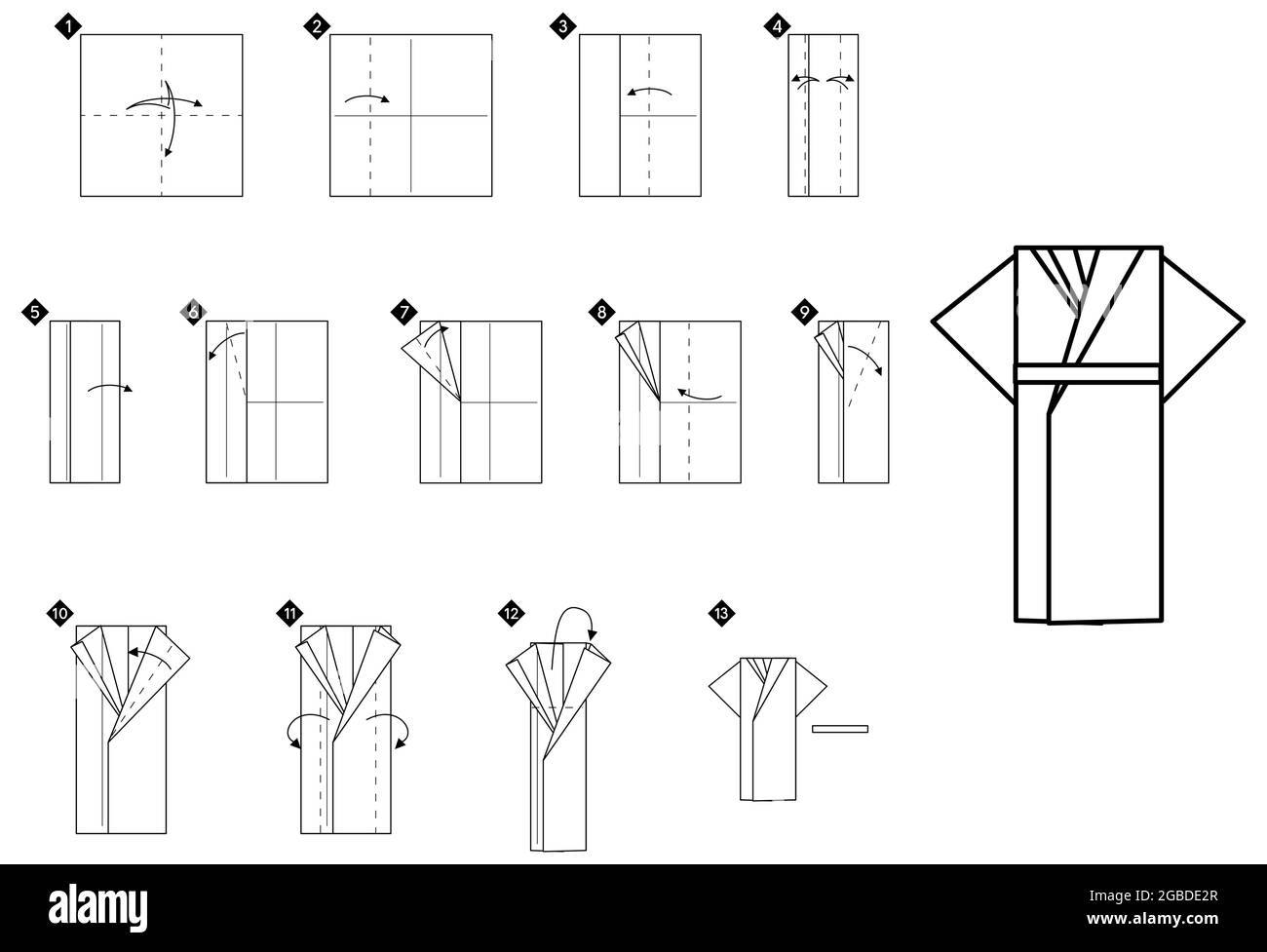 How to make origami kimono bookmark. Step by step black and white DIY  instructions. Outline monochrome vector illustration Stock Vector Image &  Art - Alamy