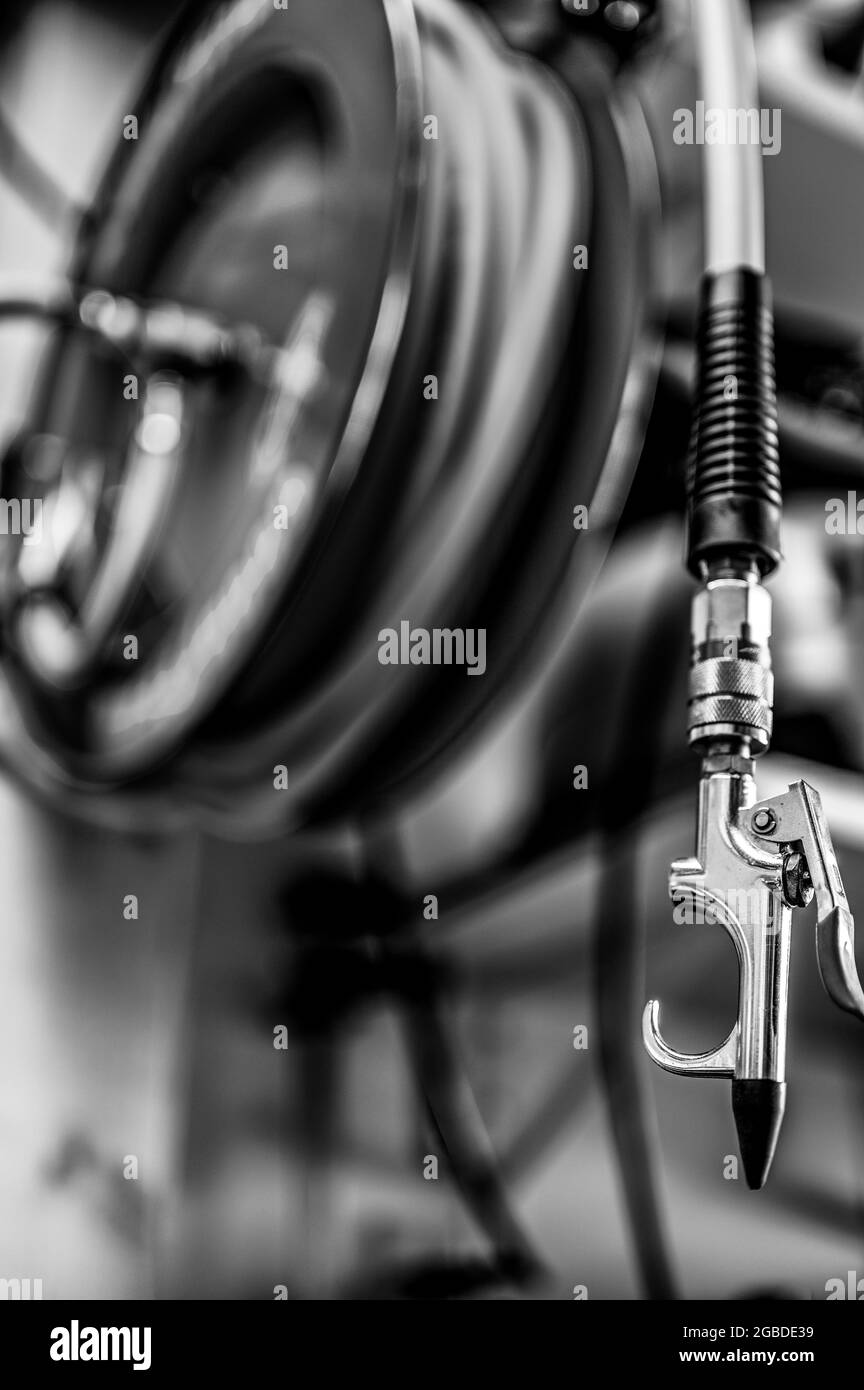 Hose pipe reel Black and White Stock Photos & Images - Alamy