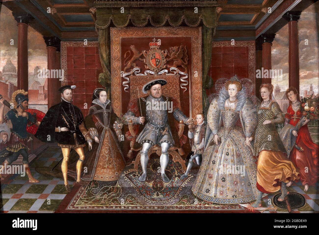 An Allegory of the Tudor Succession: The Family of Henry VIII, anonymous, oil on panel, c 1590 Stock Photo