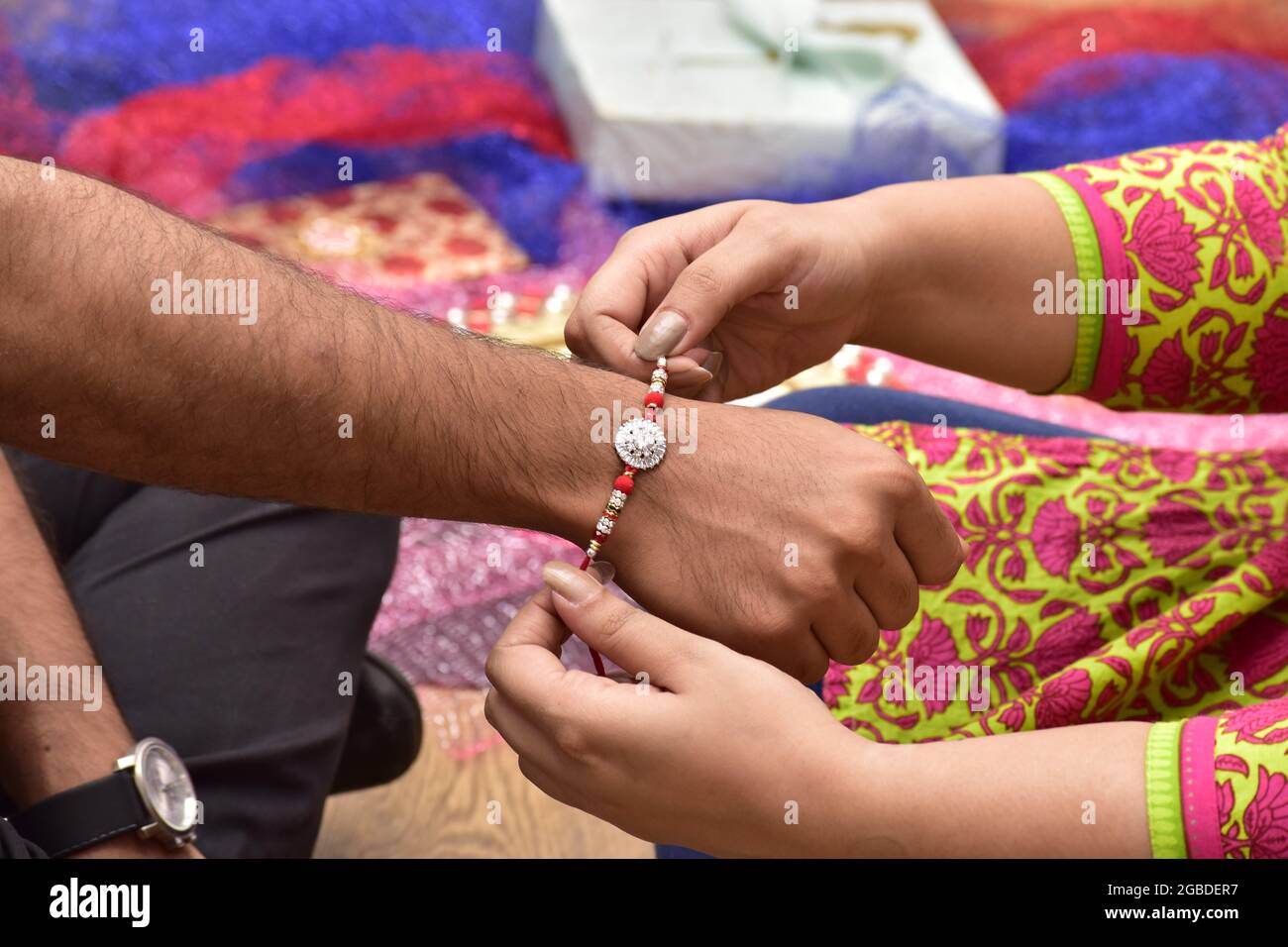 Girl tying Rakhi on Brother's Hand, Hindu Festival Raksha Bandhan ...