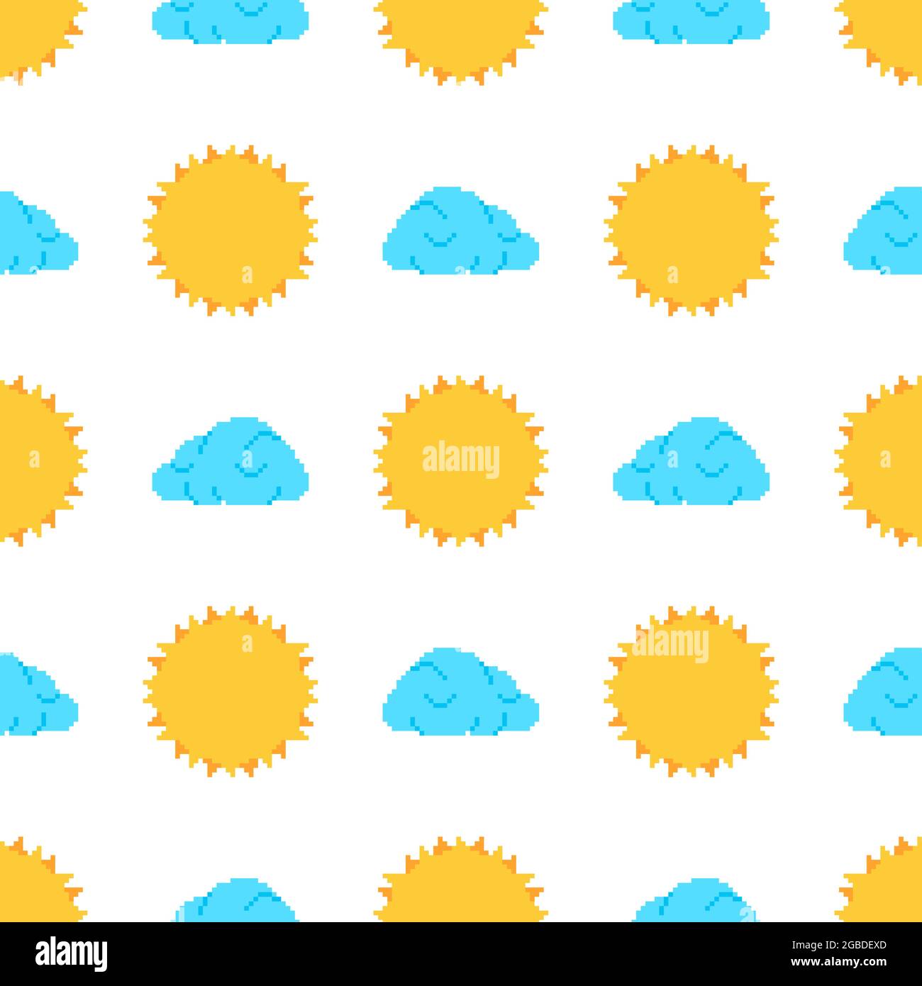 Sun and cloud pattern seamless pixel art. 8bit background vector ...