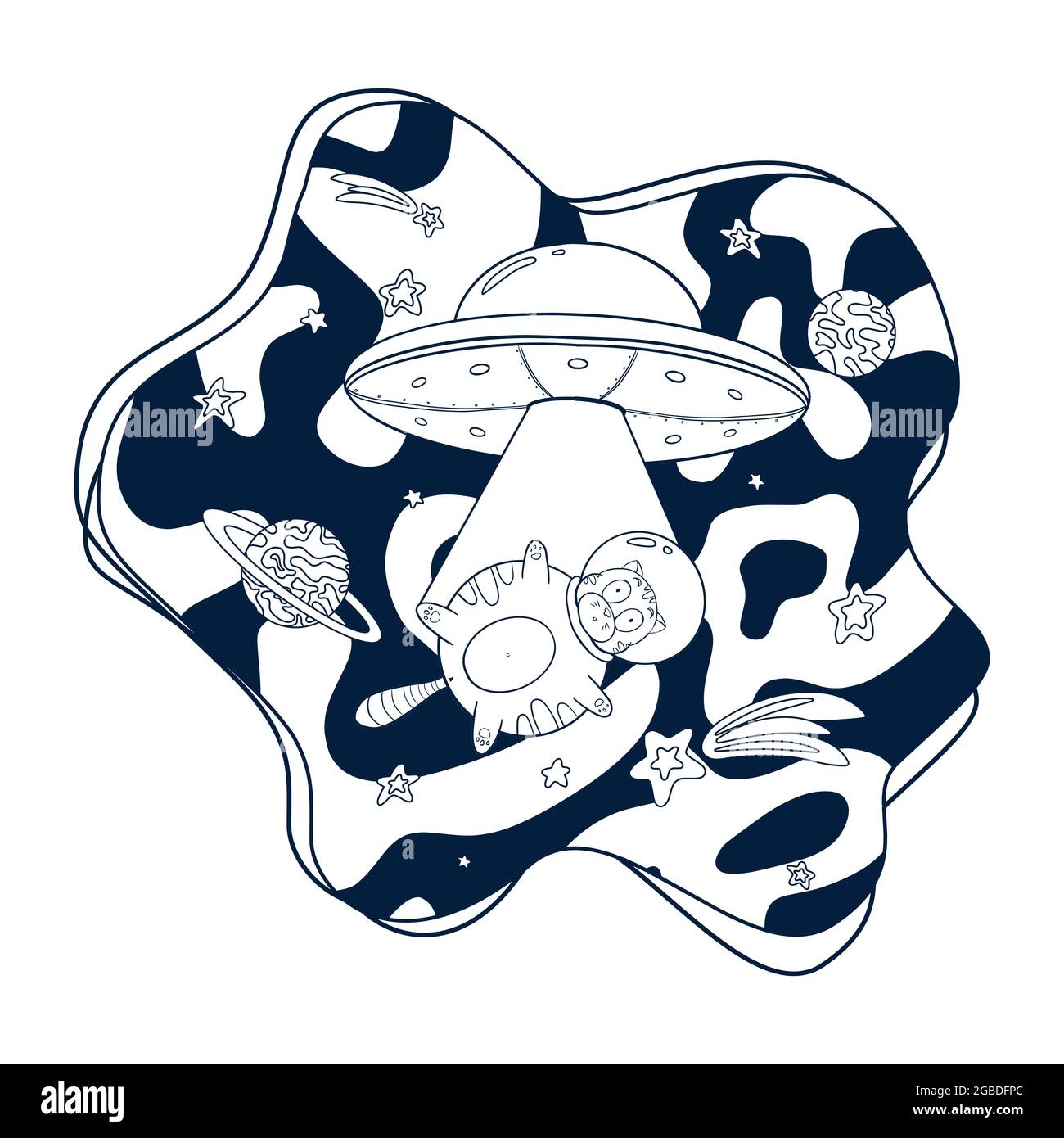 Download Cartoon Flying Saucer And Cosmic Cat Coloring Page Line Art Ufo Stealing Animal Cosmonaut Illustration For Coloring Book Logo Print Nursery Decor Sticker Card Stock Vector Image Art Alamy