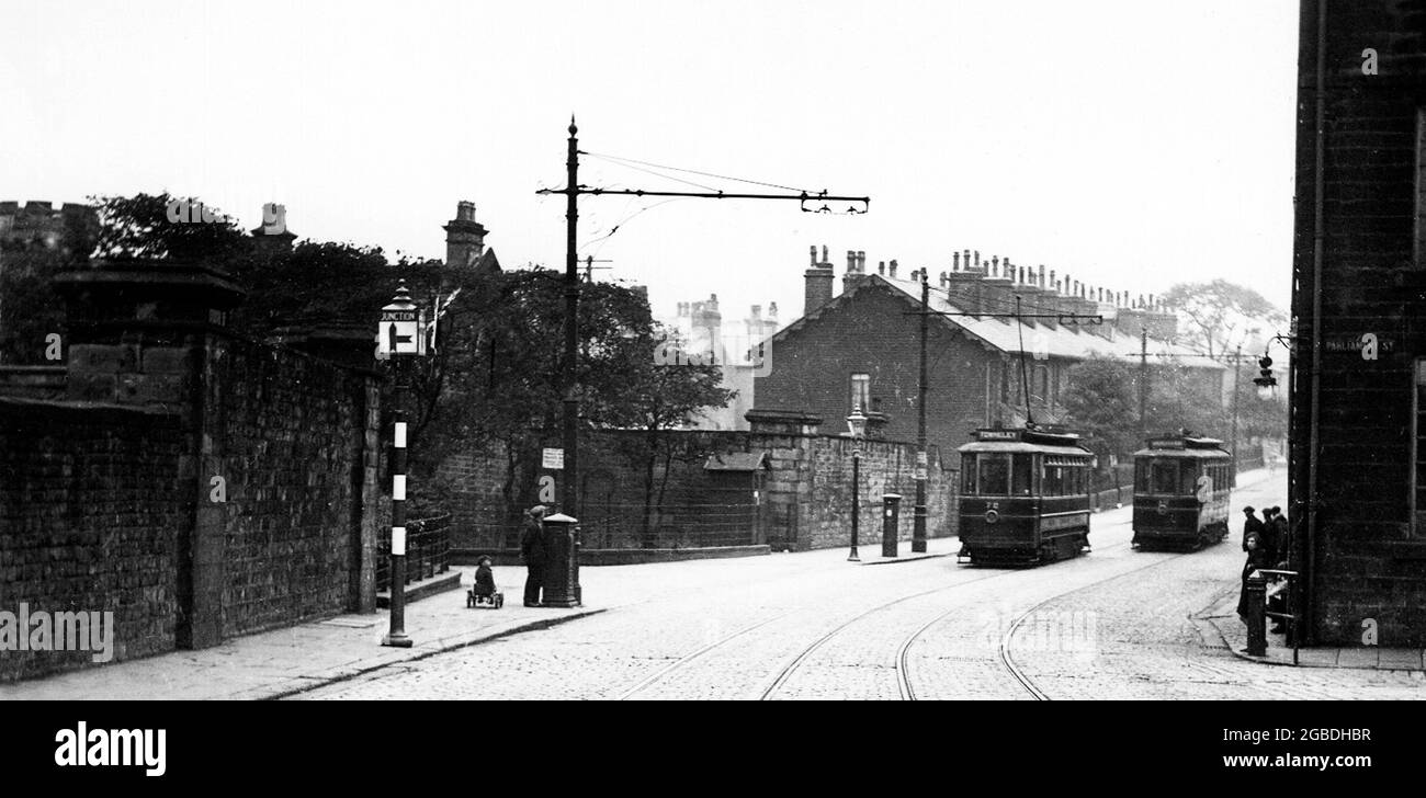 Todmorden Road, Burnley Corporation trams, early 1900s Stock Photo