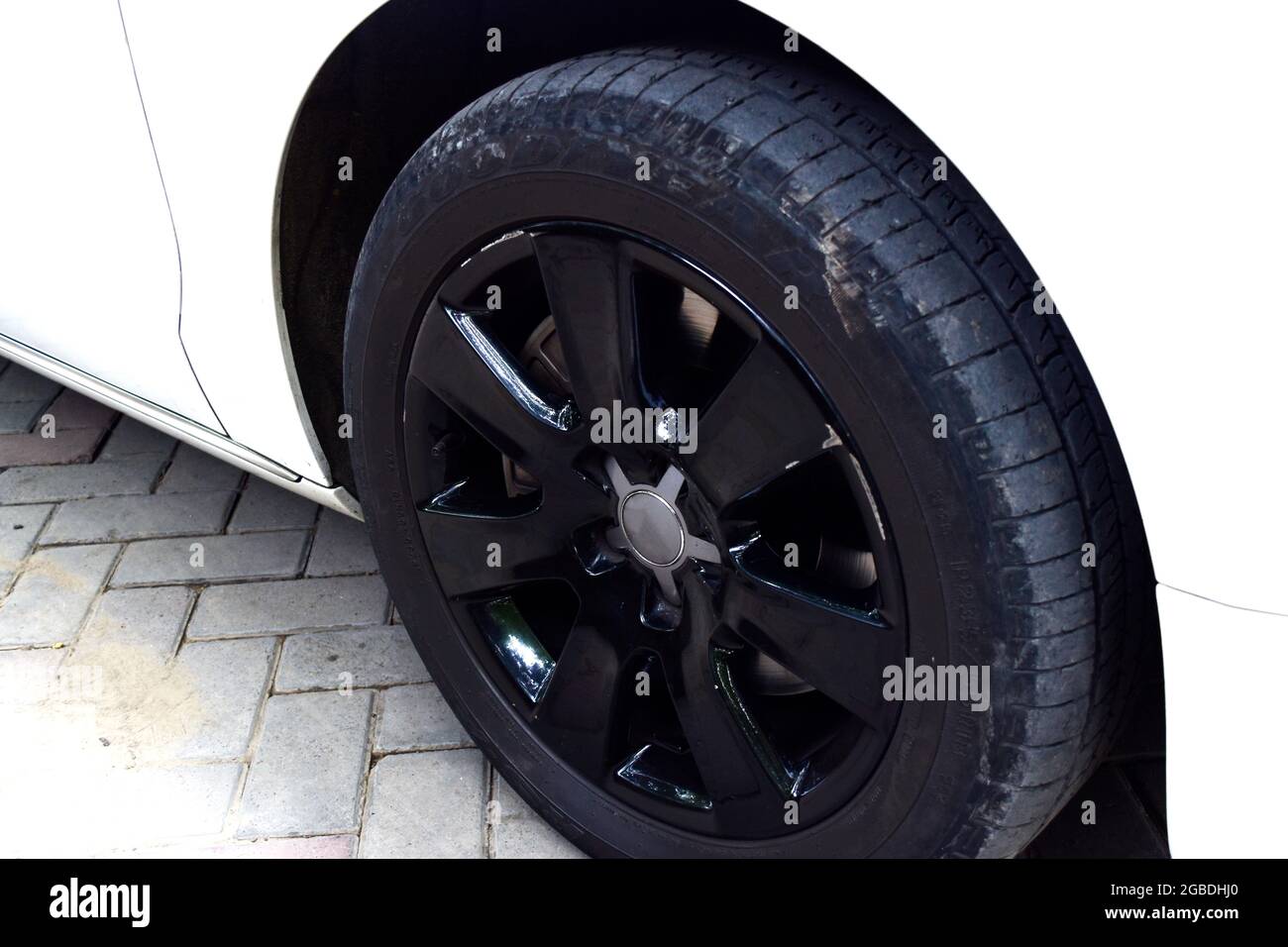 Black Alloy Wheel Of Car Stock Photo