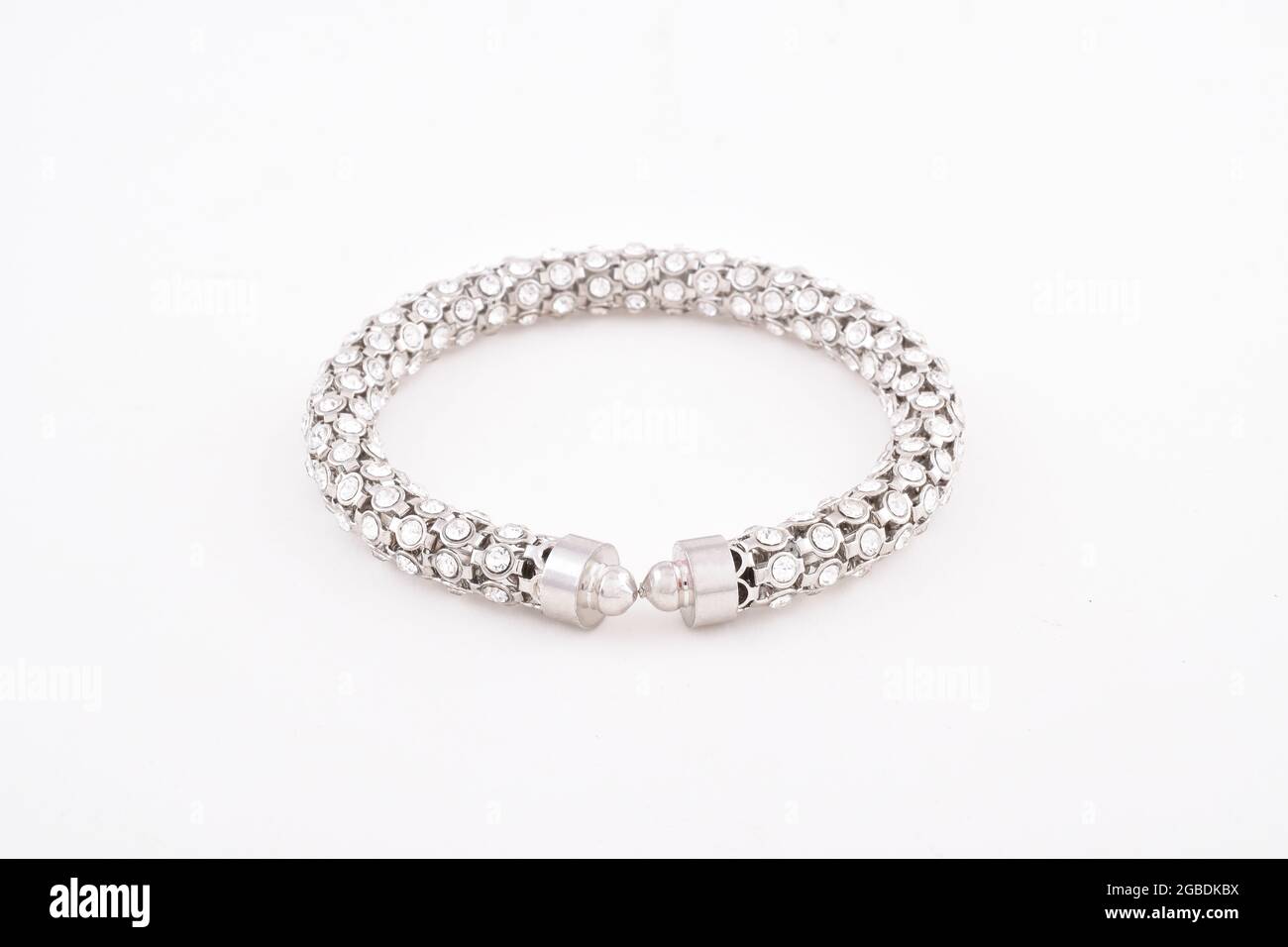Silver Bangle With Diamond Isolated On White Background Stock Photo Alamy