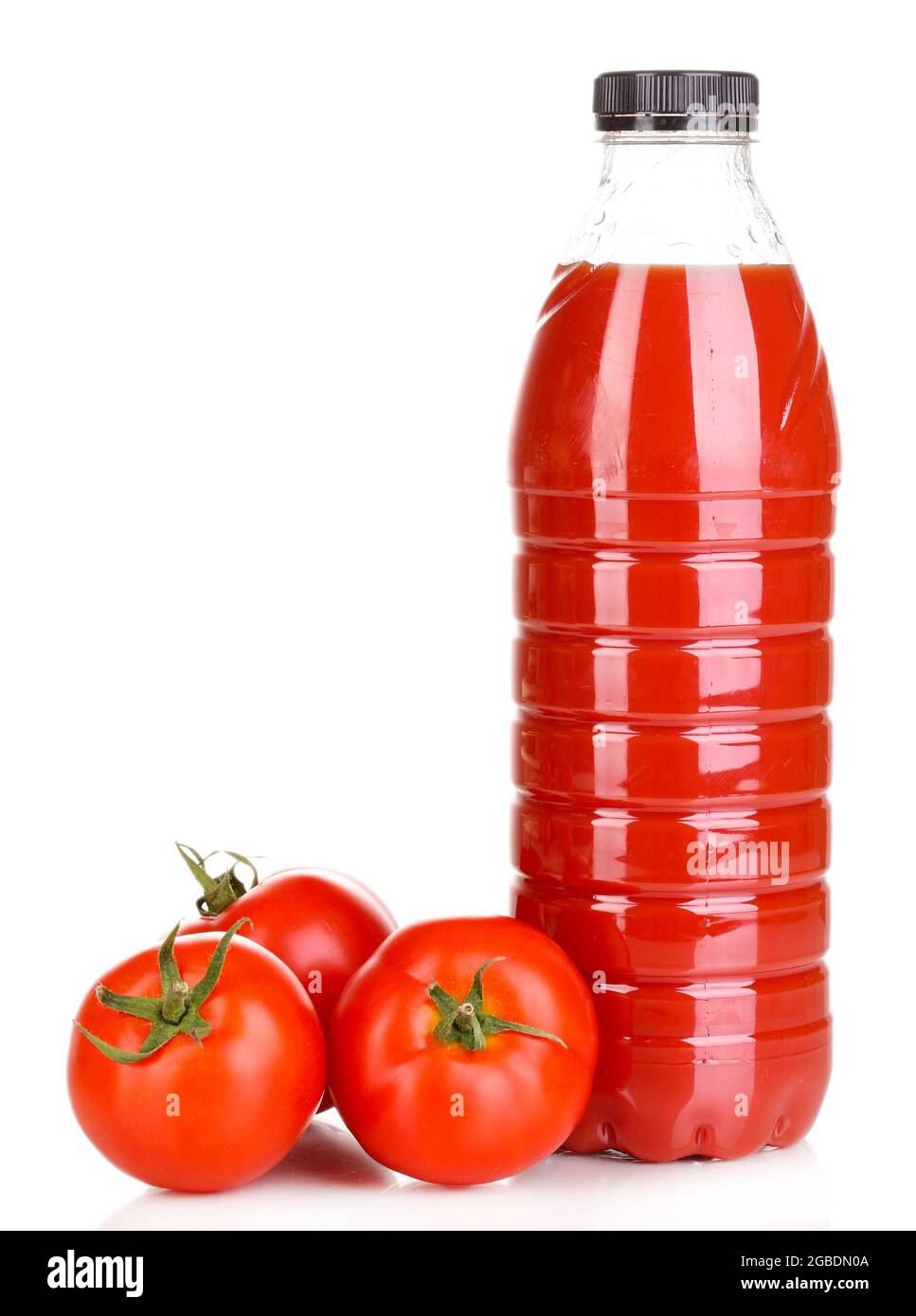Tomato juice in bottle isolated on white Stock Photo Alamy