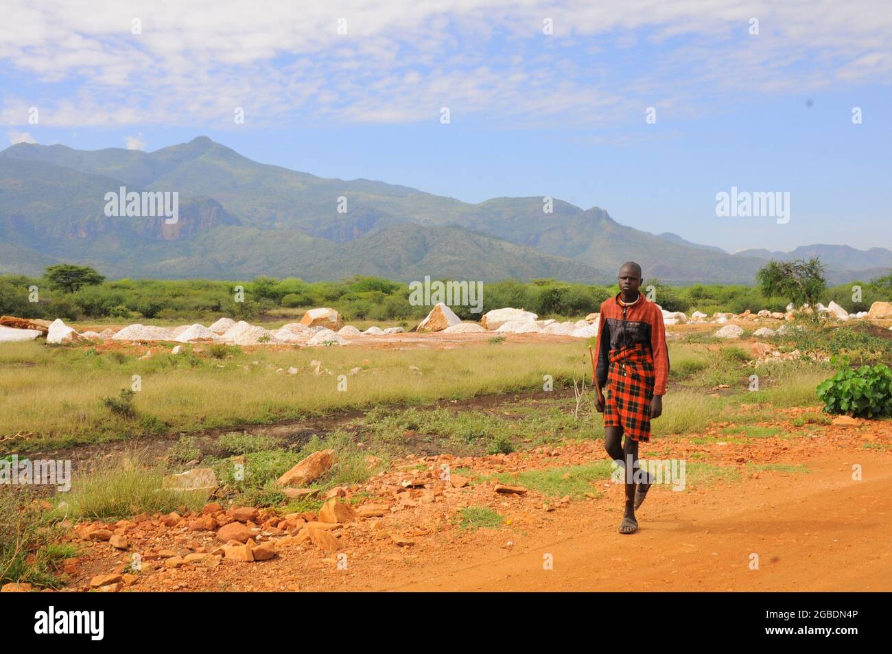 Development taking place in Karamoja region of Uganda at Moroto district. In the background is one of the beautiful scenery’s in the region. The people in this are pastoralist they rely on animals as their main source of living. Uganda. Stock Photo