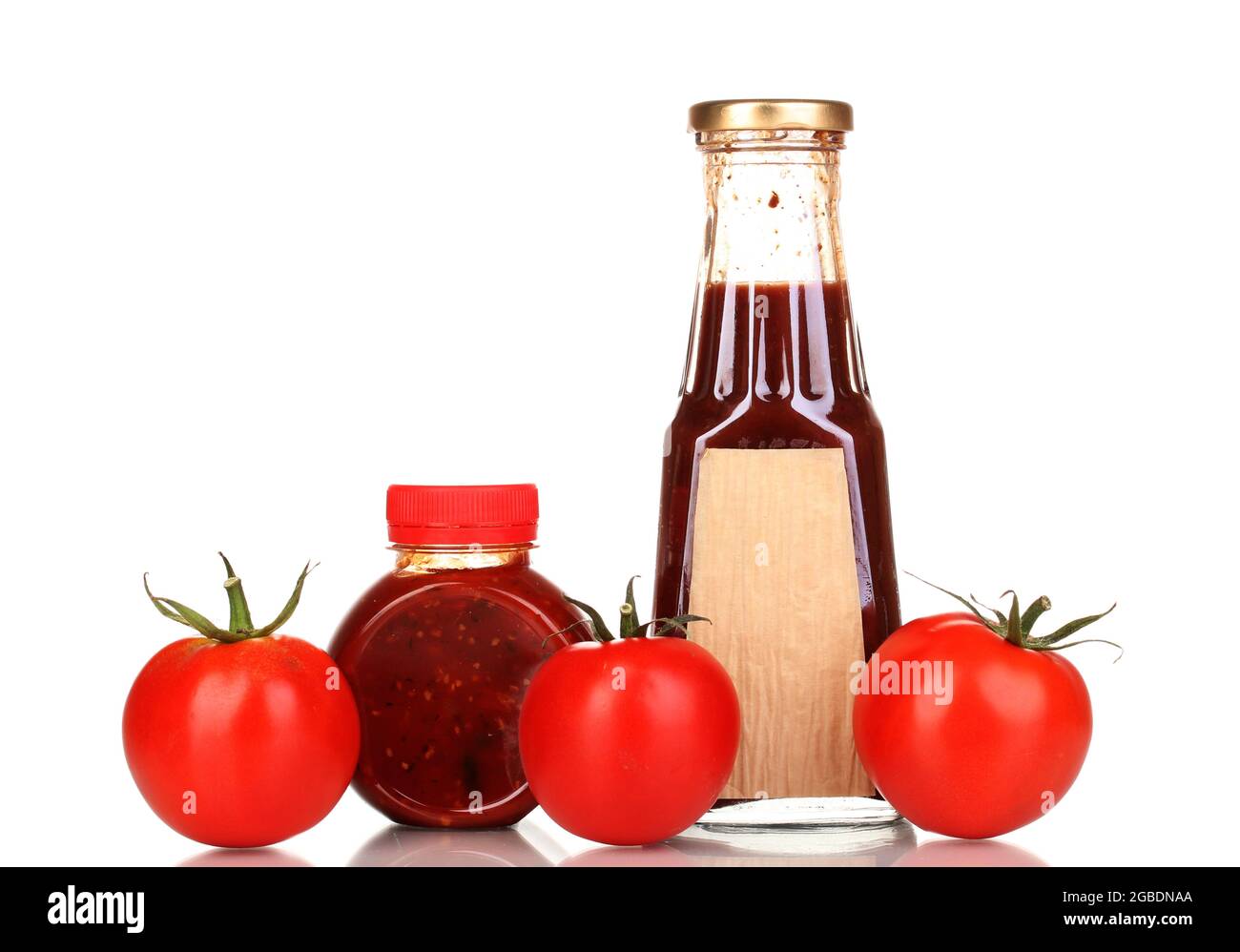 Tomato sauce in bottles isolated on white Stock Photo Alamy
