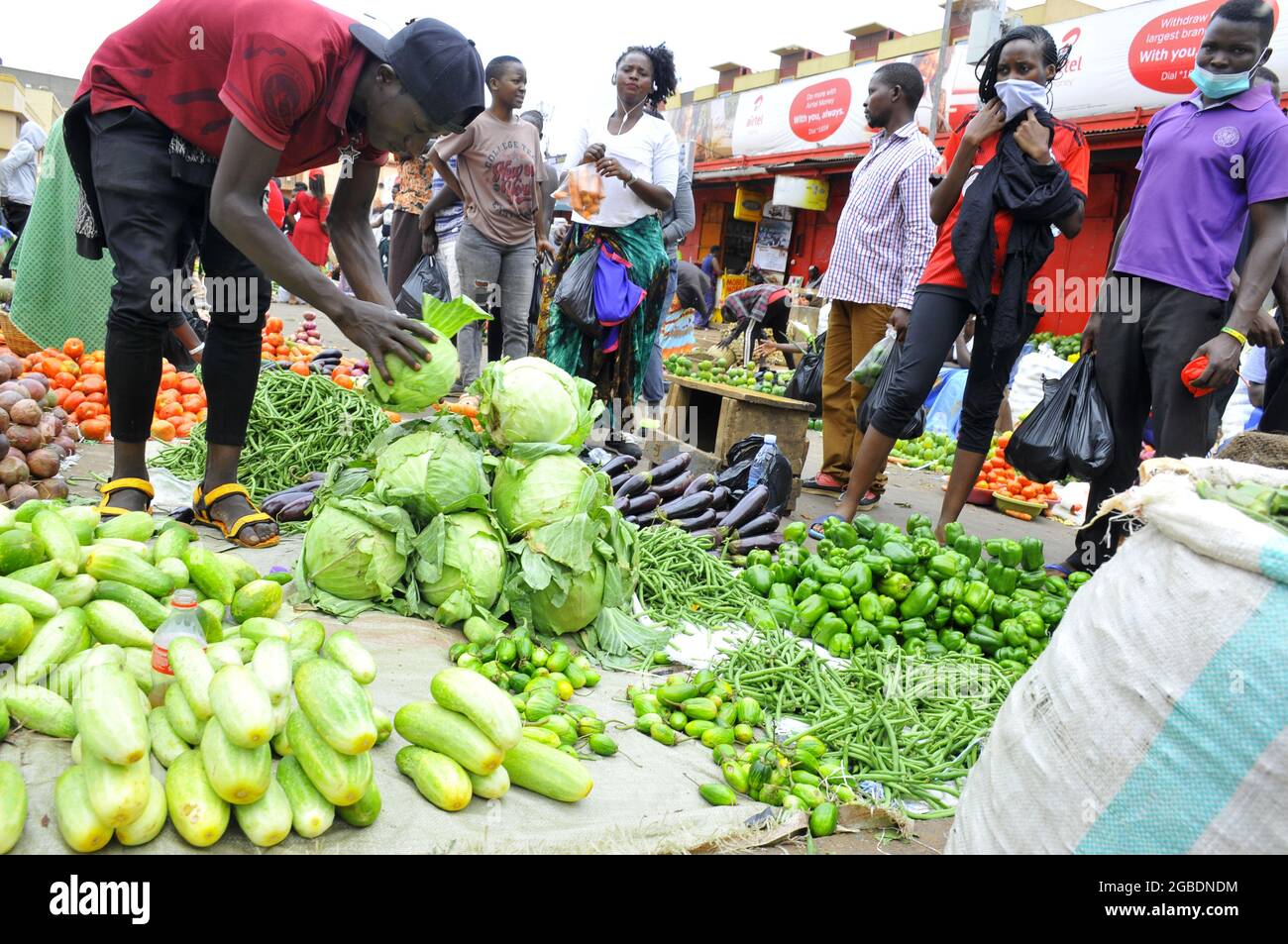 Vegetables and fruits being sold at the Nakasero market in Kampala City. Uganda. Stock Photo